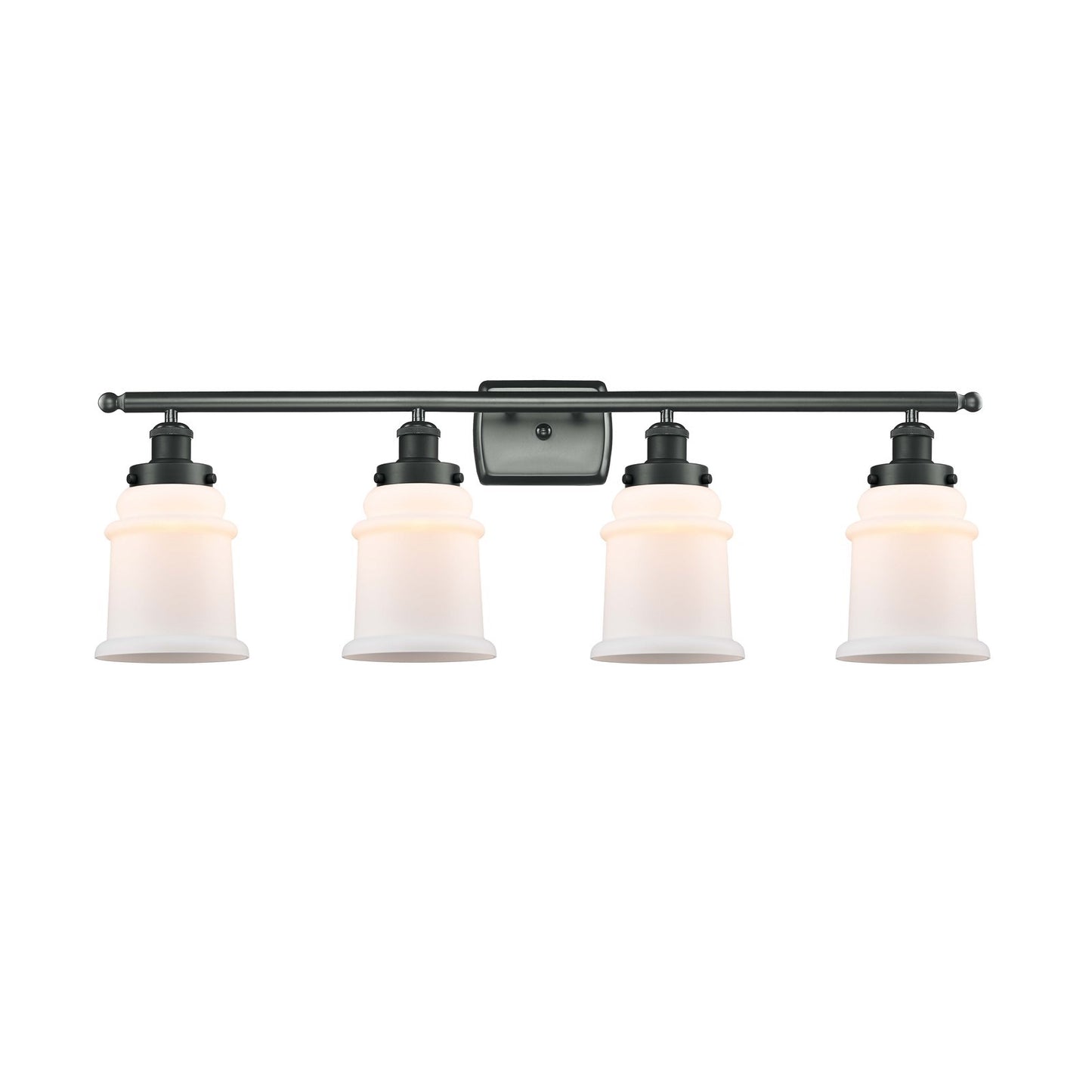 Innovations Canton 36in 4-Light Bath Vanity Light | Modern Contempo Matte Black Steel and Matte White Frosted Glass | Bathroom | Model 916-4W-BK-G181