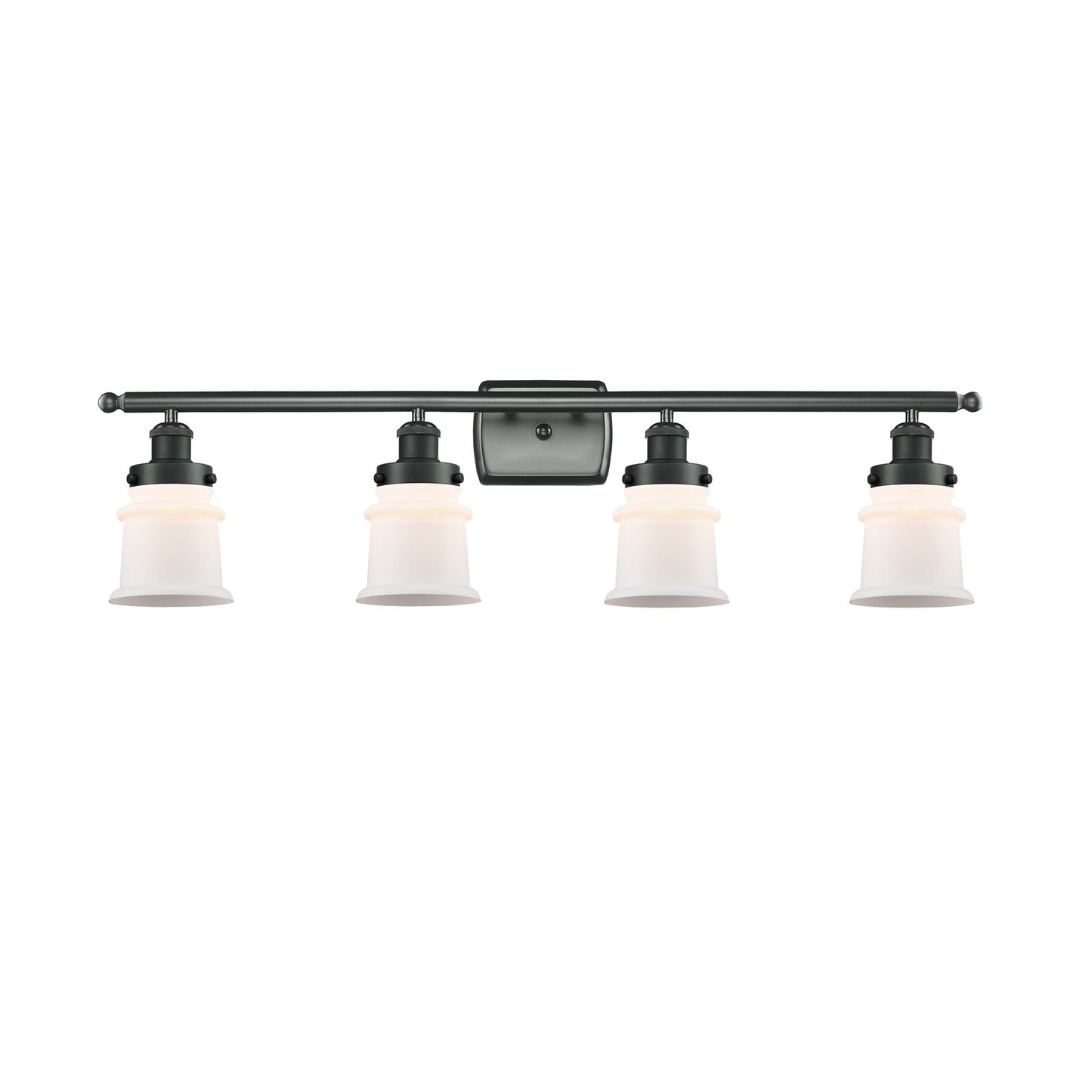 Innovations Canton 35in 4-Light Bath Vanity Light | Modern Transitional Matte Black Steel and Matte White Frosted Glass | Bathroom | Model 916-4W-BK-G181S