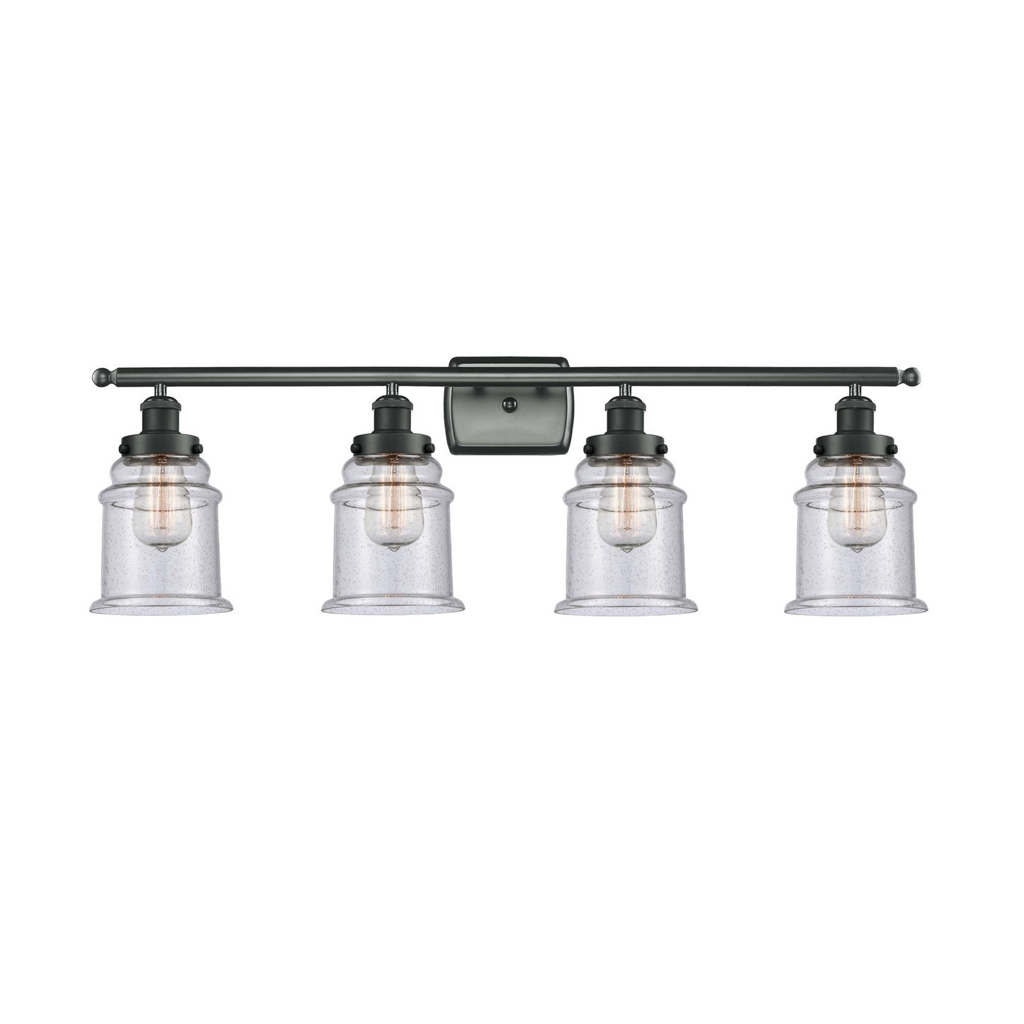 Innovations Canton 36in 4-Light Bath Vanity Light | Modern Transitional Matte Black Steel and Seedy Glass | Bathroom Vanity | Model 916-4W-BK-G184