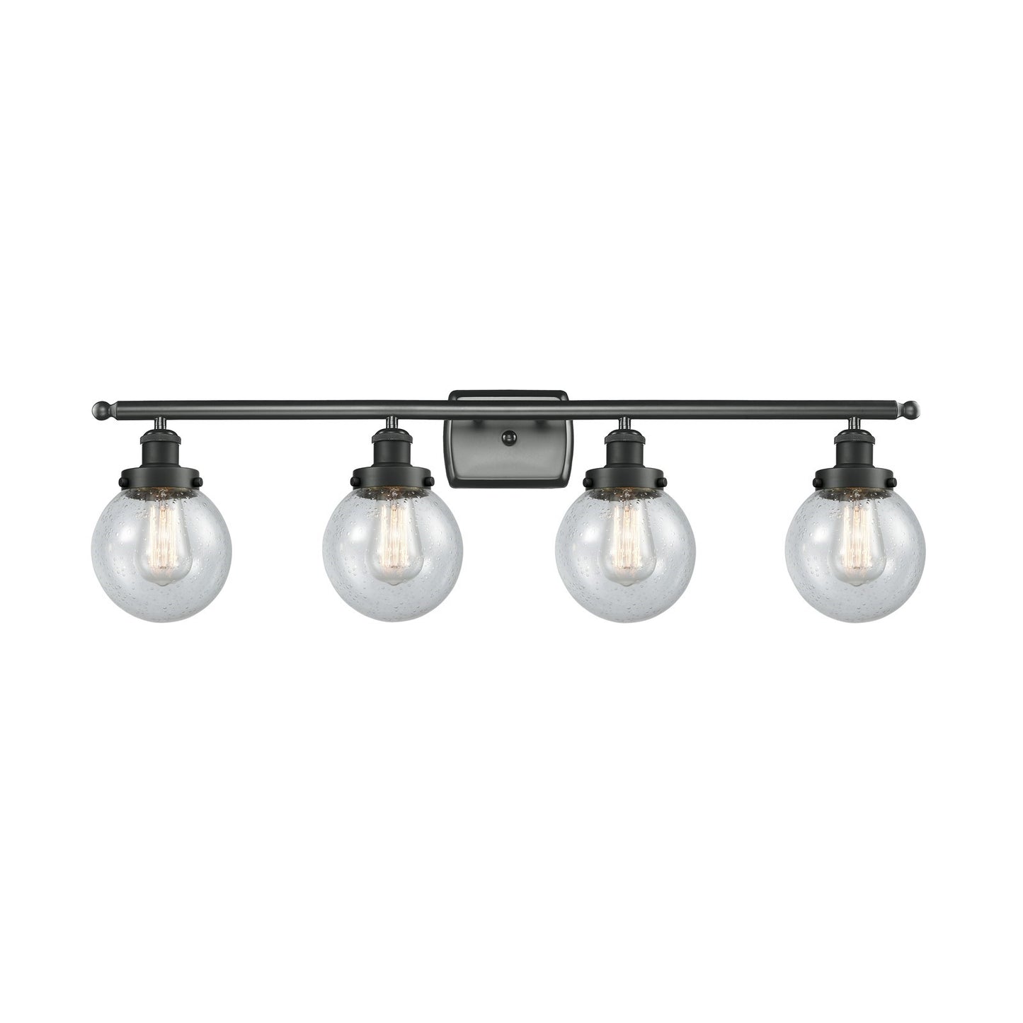 Innovations Beacon 36in 4-Light Bath Vanity Light | Modern Transitional Matte Black Steel and Seedy Glass | Bathroom Vanity & | Model 916-4W-BK-G204-6