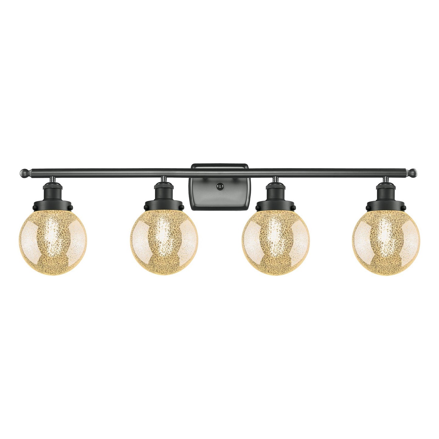 Innovations Beacon 36in 4-Light Bath Vanity Light | Modern Transitional Matte Black Steel and Mercury Seeded Glass | Bathroom | Model 916-4W-BK-G208-6