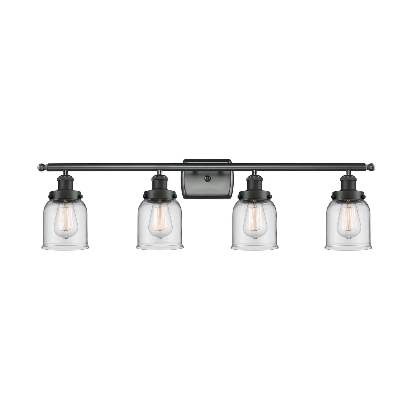 Innovations Bell 36in 4-Light Bath Vanity Light | Industrial Matte Black Steel and Clear Glass | Bathroom Vanity | 36 x 12 in | Model 916-4W-BK-G52