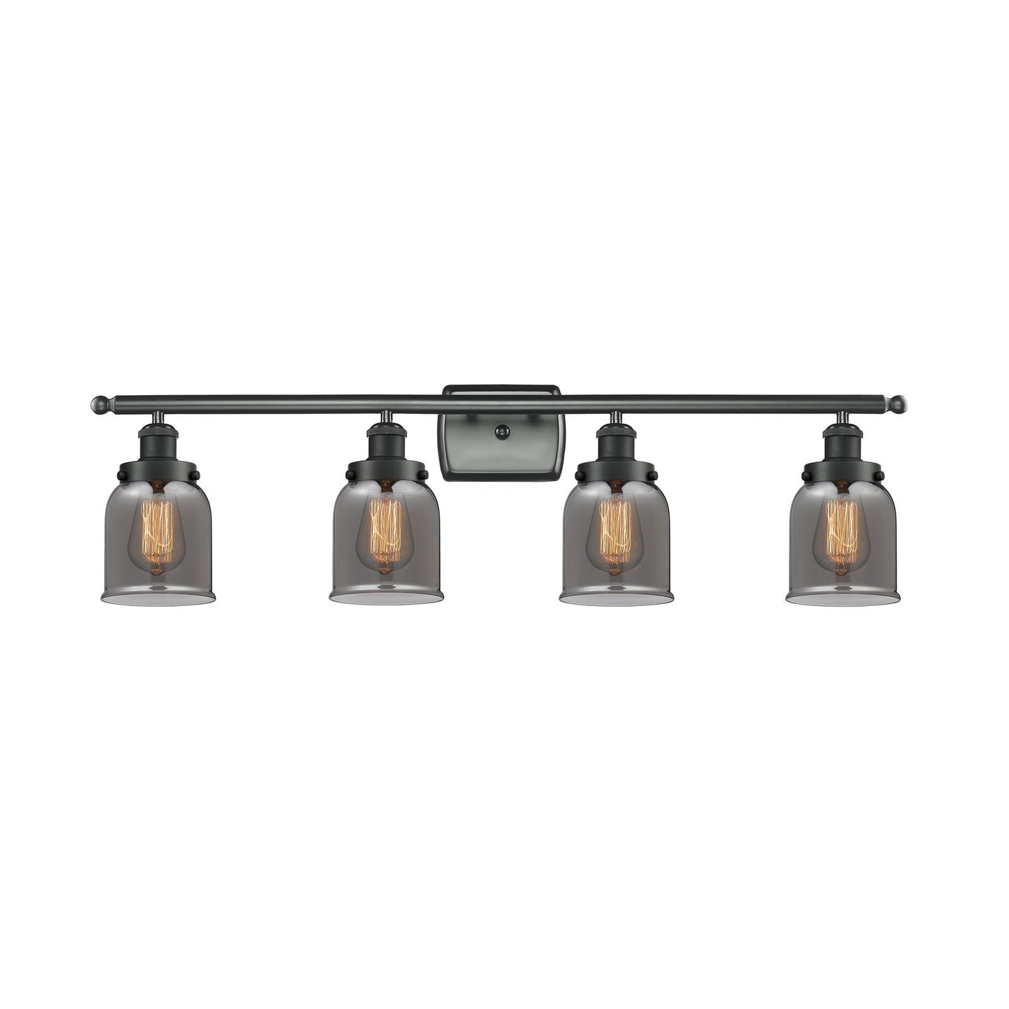 Innovations Bell 36in 4-Light Bath Vanity Light | Industrial Matte Black Steel and Light Smoke Glass | Bathroom Vanity | Model 916-4W-BK-G53