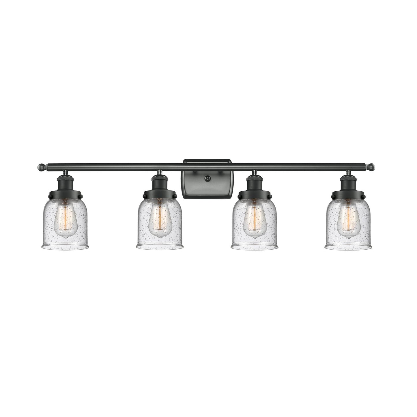 Innovations Bell 36in 4-Light Bath Vanity Light | Industrial Matte Black Steel and Seedy Glass | Bathroom Vanity | Model 916-4W-BK-G54-LED