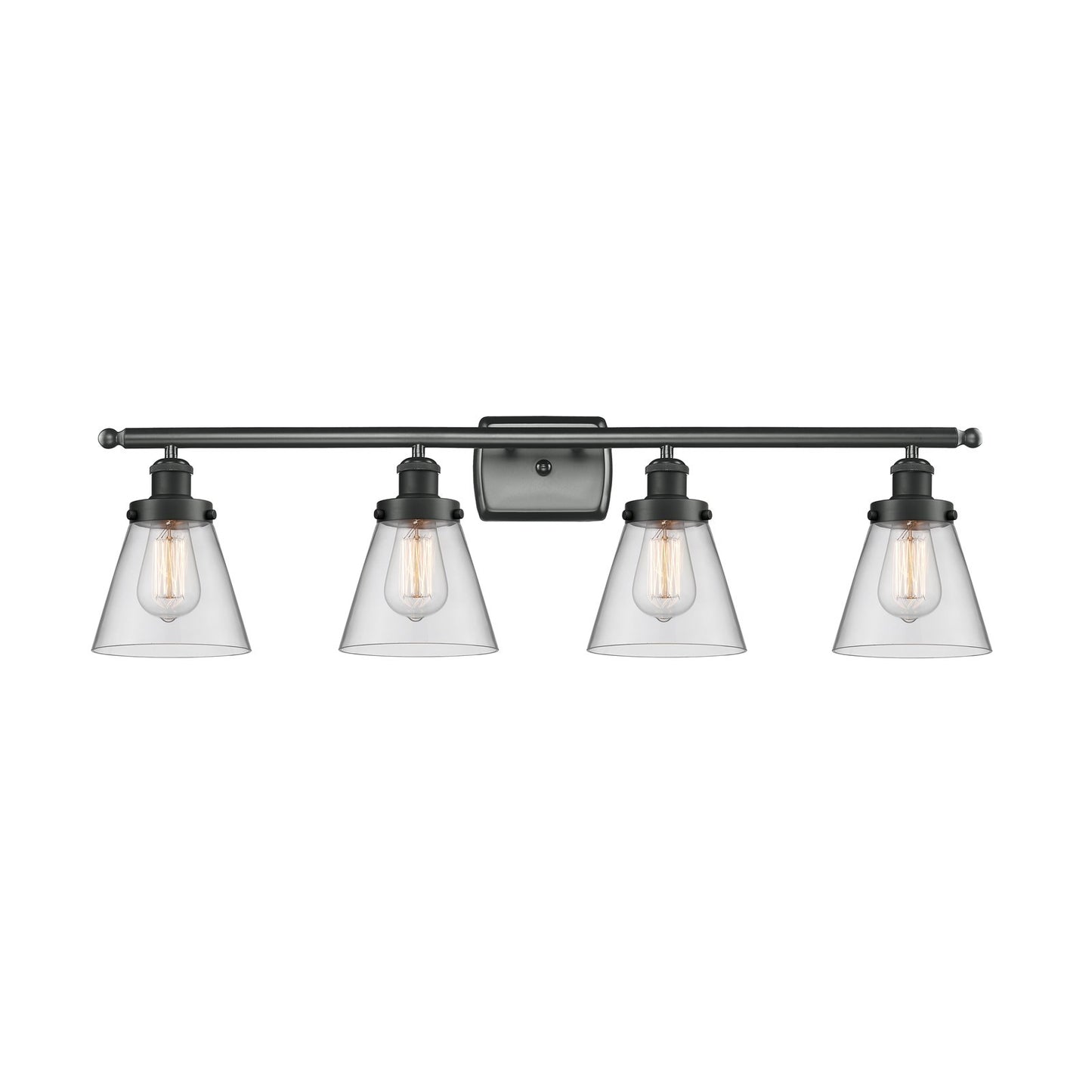 Innovations Cone 36in 4-Light Bath Vanity Light | Industrial Matte Black Steel and Clear Glass | Bathroom Vanity | 36 x 11 x 8 in | Model 916-4W-BK-G62