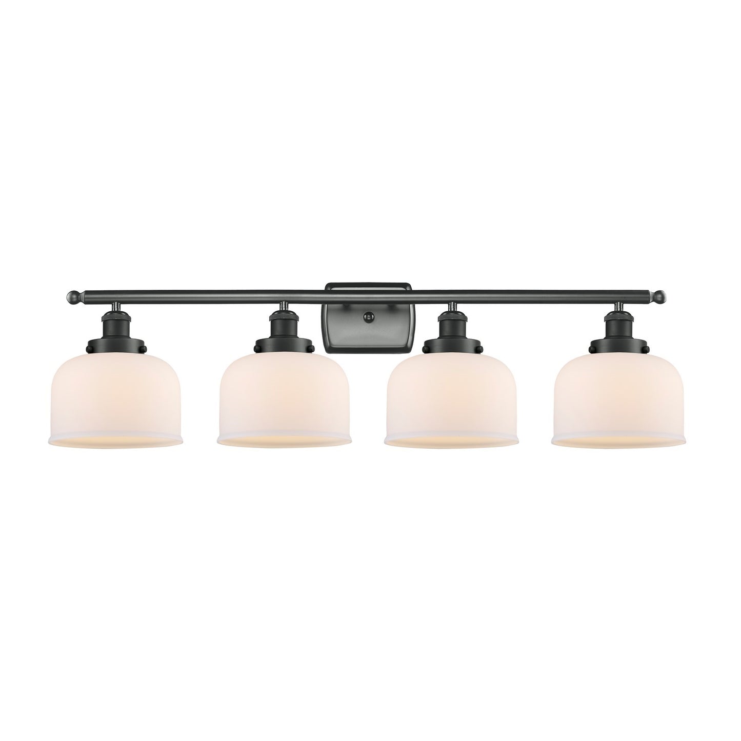 Innovations Bell 38in 4-Light Bath Vanity Light | Industrial Matte Black Steel and Matte White Frosted Glass | Bathroom Vanity | Model 916-4W-BK-G71