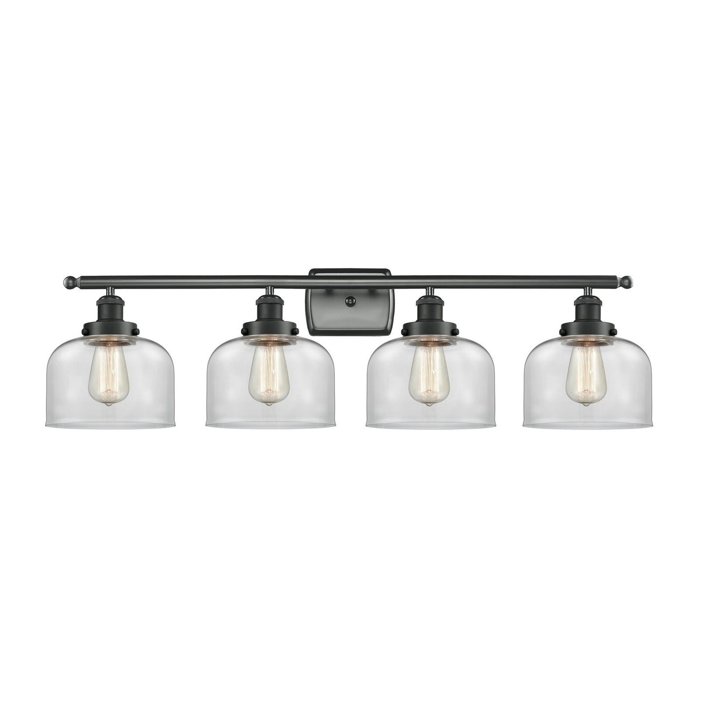 Innovations Bell 38in 4-Light Bath Vanity Light | Industrial Matte Black Steel and Clear Glass | Bathroom Vanity | 38 x 11 in | Model 916-4W-BK-G72