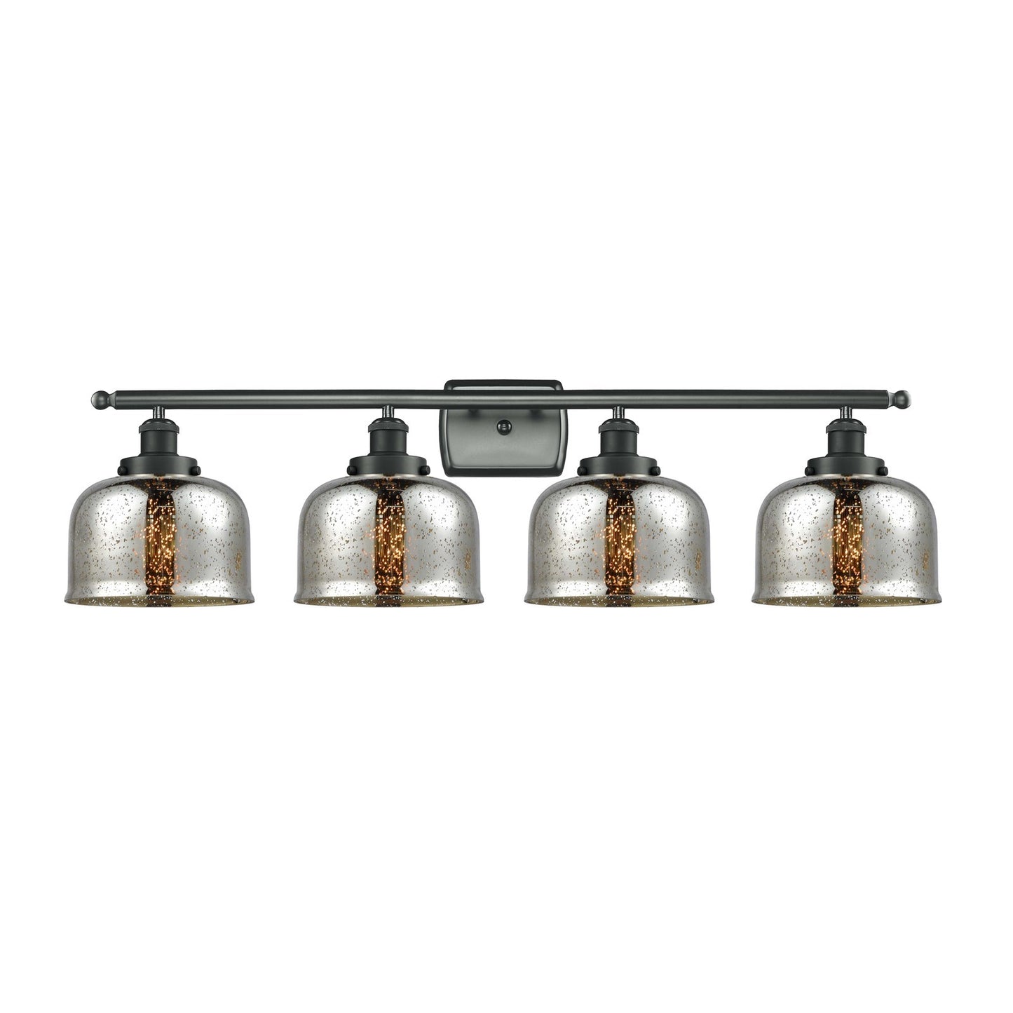 Innovations Bell 38in 4-Light Bath Vanity Light | Industrial Matte Black Steel and Silver Plated Mercury Glass | Bathroom Vanity | Model 916-4W-BK-G78-LED