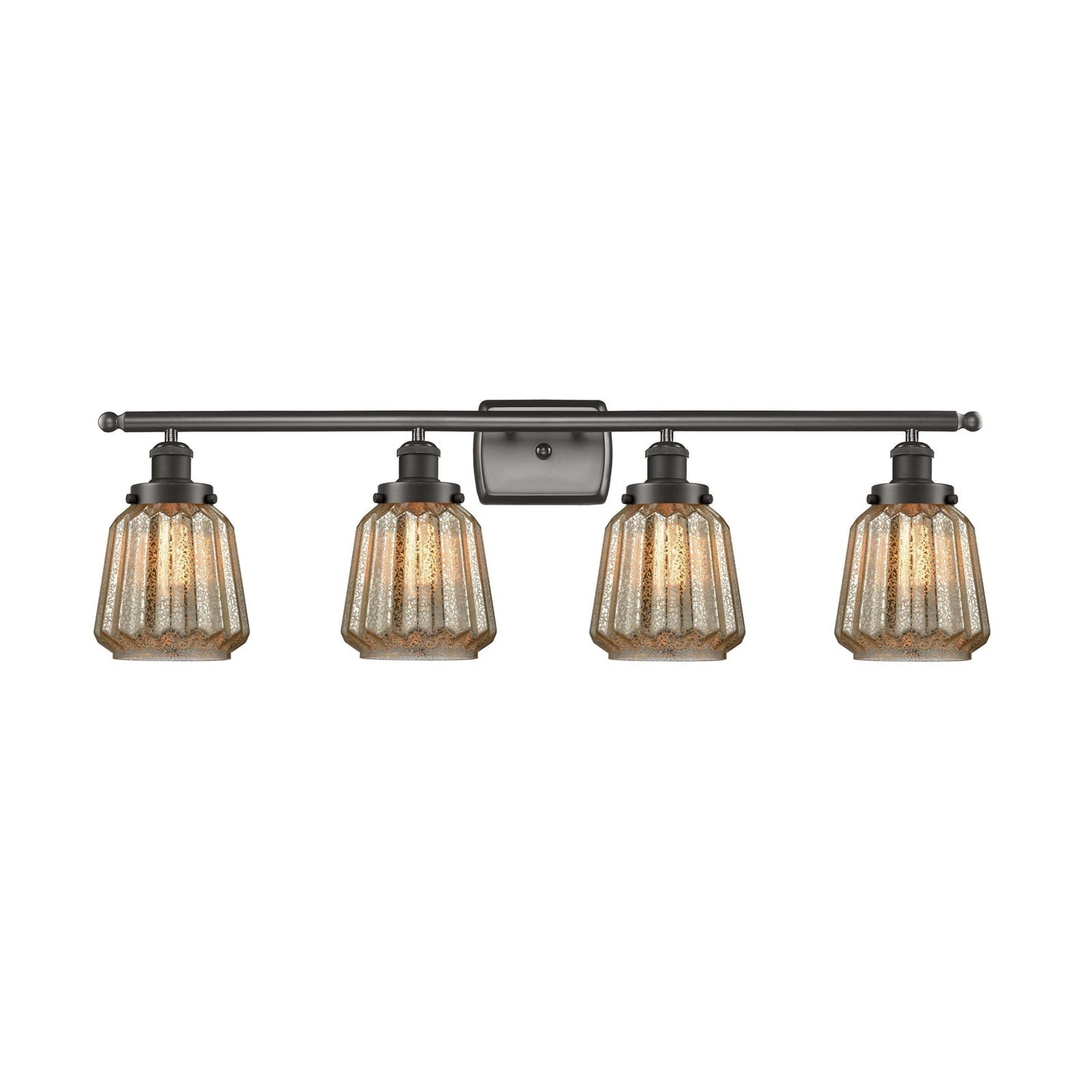 Innovations Chatham 37in 4-Light Bath Vanity Light | Modern Transitional Oil Rubbed Bronze Steel and Cast Brass with Mercury Ribbed | Model 916-4W-OB-G146