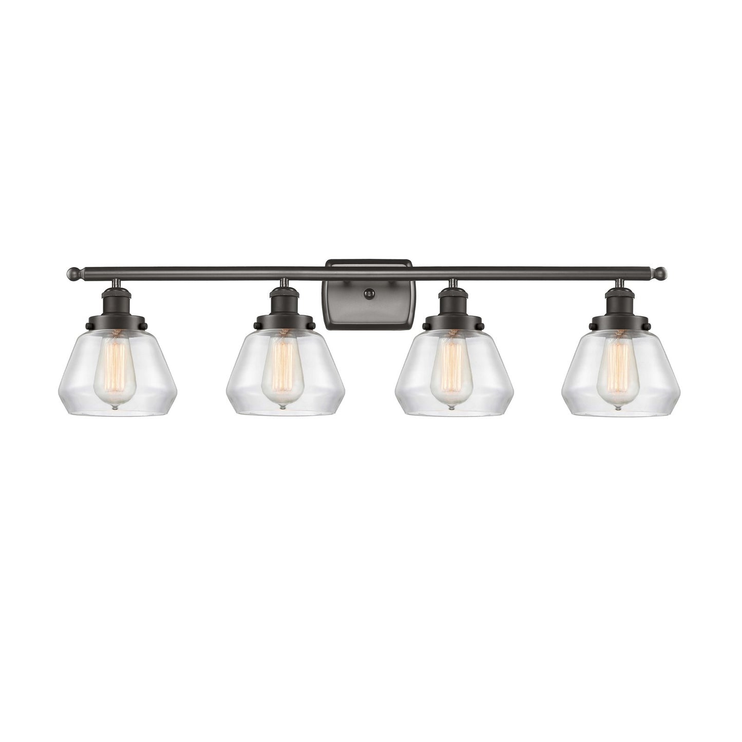Innovations Fulton 37in 4-Light Bath Vanity Light | Oil Rubbed Bronze Steel and Clear Glass Schoolhouse Shade | Bathroom Vanity | Model 916-4W-OB-G172