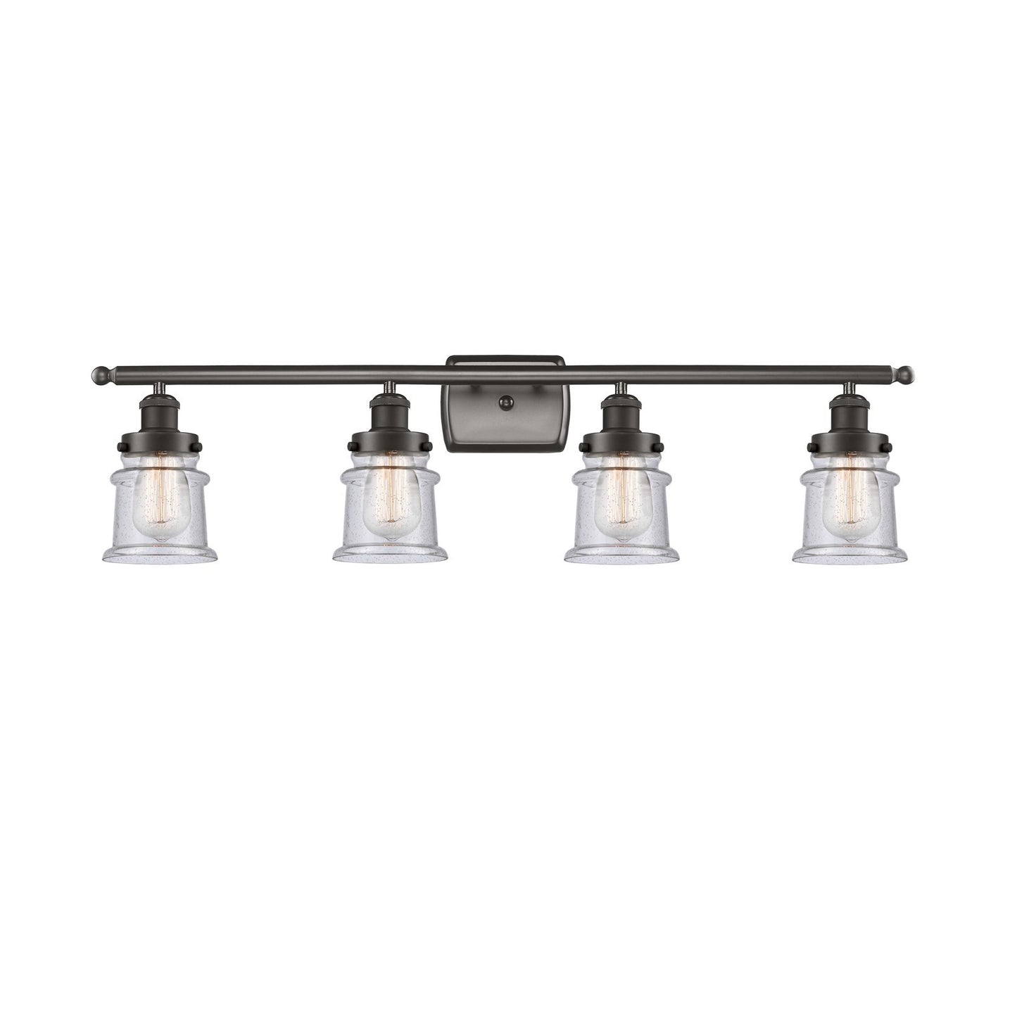 Innovations Canton 35.25in 4-Light Bath Vanity Light | Industrial Oil Rubbed Bronze and Seedy Glass | Bathroom Vanity | Model 916-4W-OB-G184S