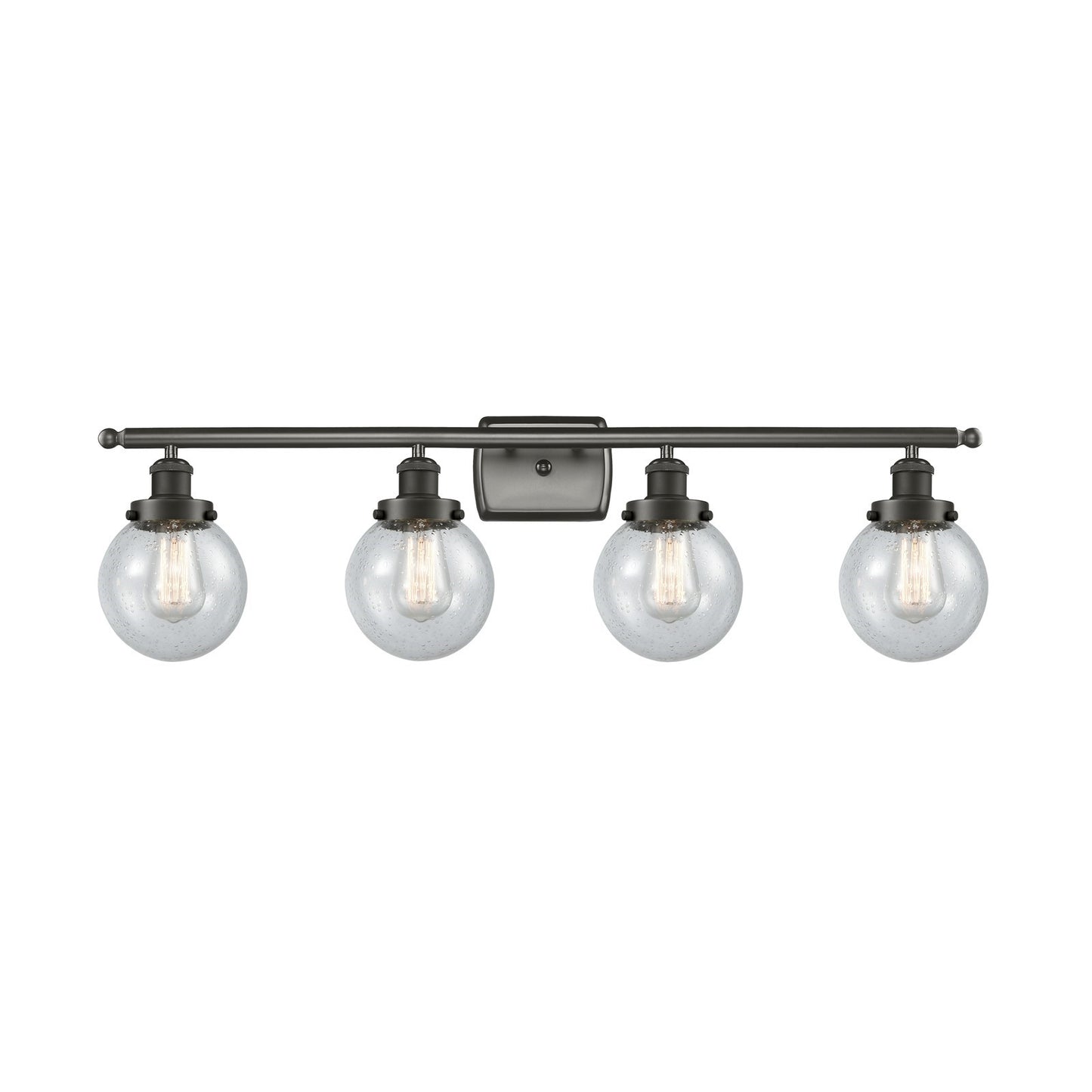 Innovations Beacon 36in 4-Light Bath Vanity | Oil Rubbed Bronze Steel and Seedy Glass | Bathroom Vanity & Powder Room | Model 916-4W-OB-G204-6-LED