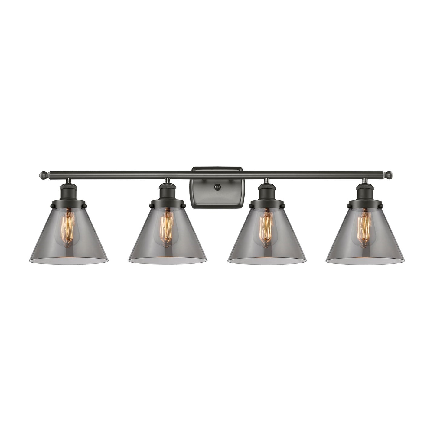 Innovations Cone 38in 4-Light Bath Vanity Light | Industrial Oil Rubbed Bronze Steel and Light Smoke Glass | Bathroom Vanity | Model 916-4W-OB-G43-LED