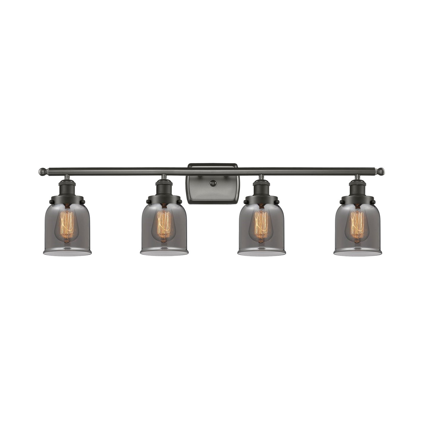 Innovations Bell 36in 4-Light LED Bath Vanity Light | Industrial Oil Rubbed Bronze Steel and Light Smoke Glass | Bathroom Vanity | Model 916-4W-OB-G53-LED