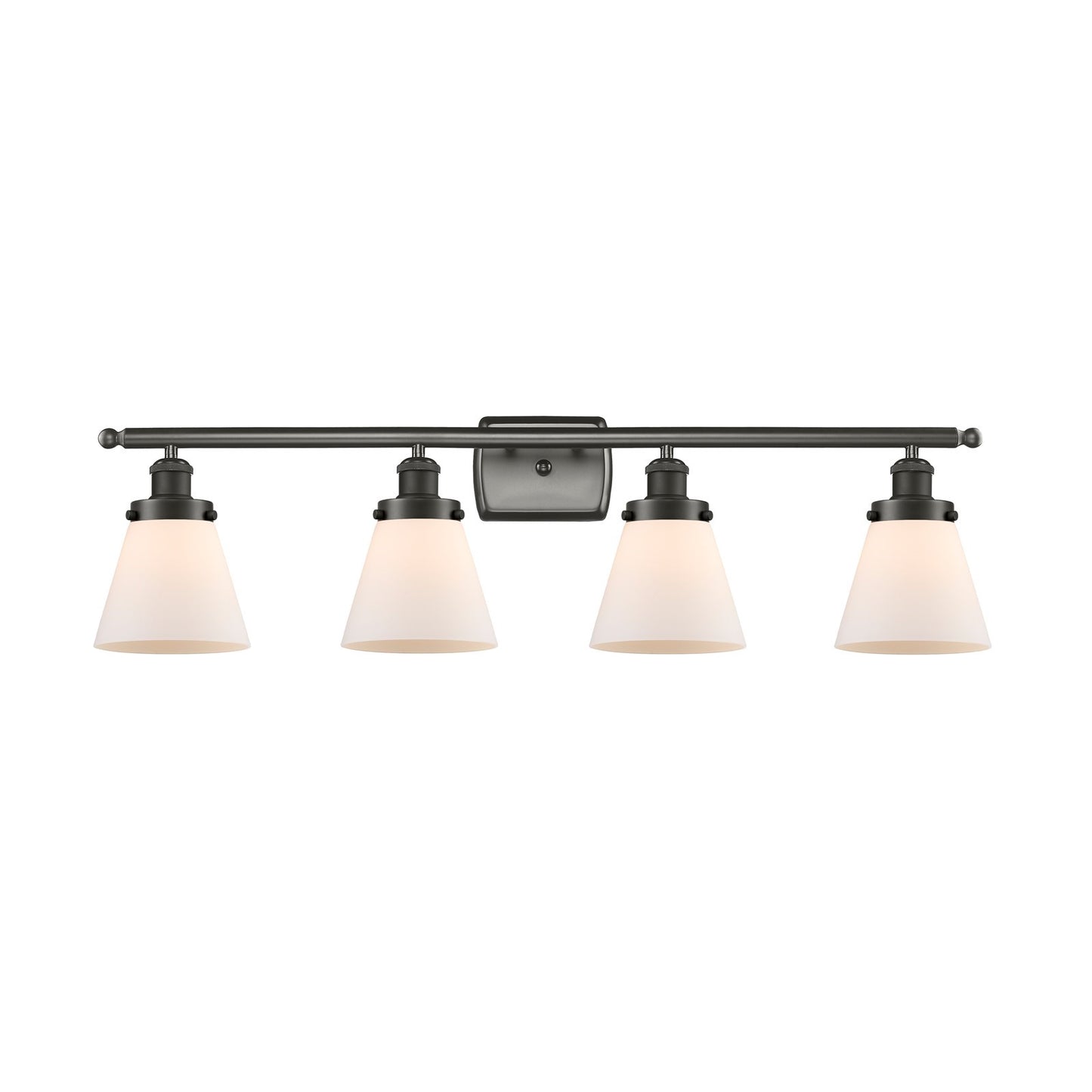 Innovations Cone 36in 4-Light Bath Vanity Light | Industrial Oil Rubbed Bronze Steel and Matte White Frosted Glass | Bathroom Vanity | Model 916-4W-OB-G61