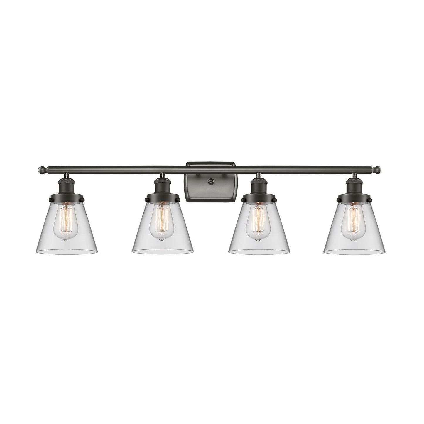 Innovations Cone 36in 4-Light Bath Vanity Light | Industrial Oil Rubbed Bronze Steel and Clear Glass | Kitchen & Bathroom Vanity | Model 916-4W-OB-G62-LED