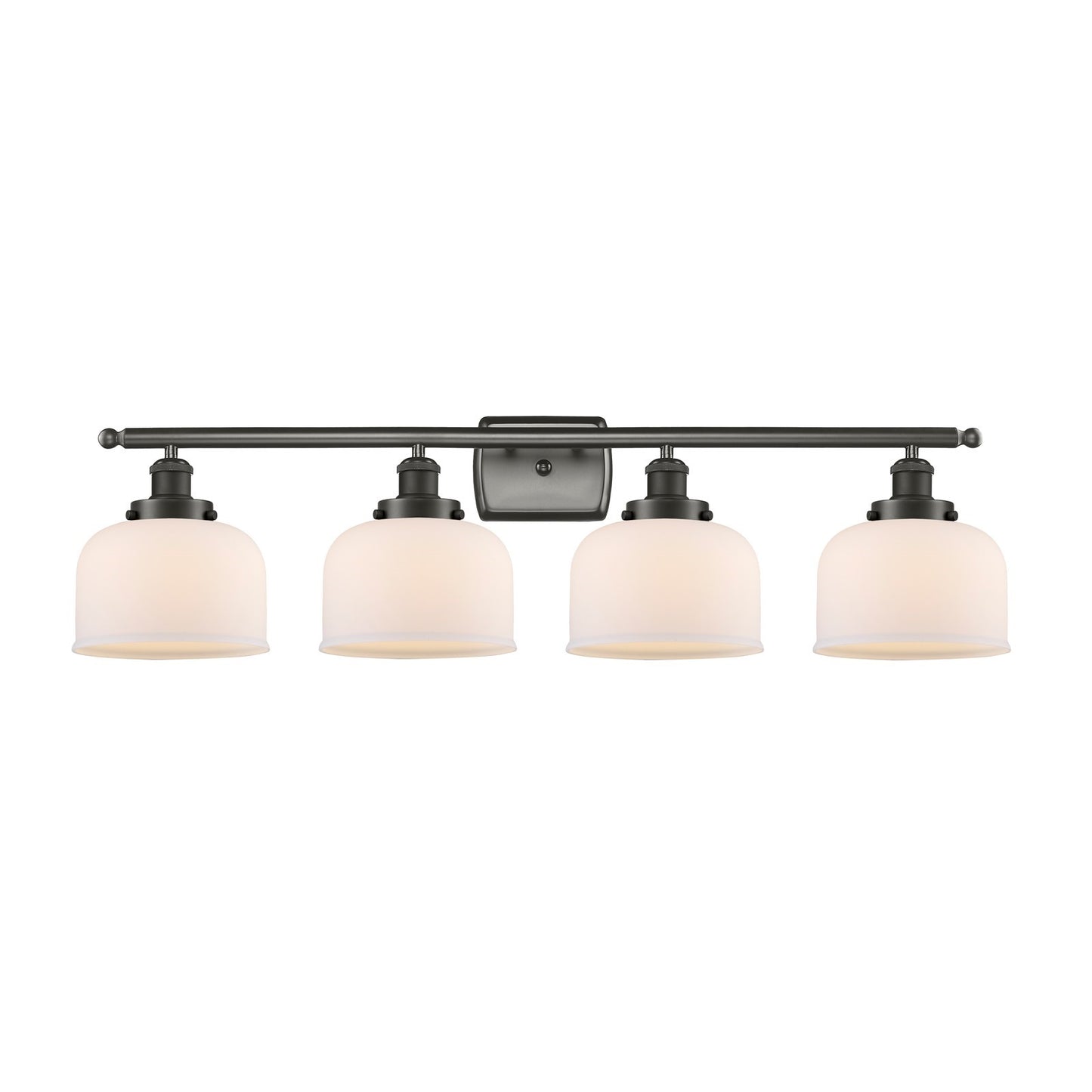 Innovations Bell 38in 4-Light Bath Vanity Light | Industrial Oil Rubbed Bronze Steel and Matte White Frosted Glass | Bathroom | Model 916-4W-OB-G71-LED