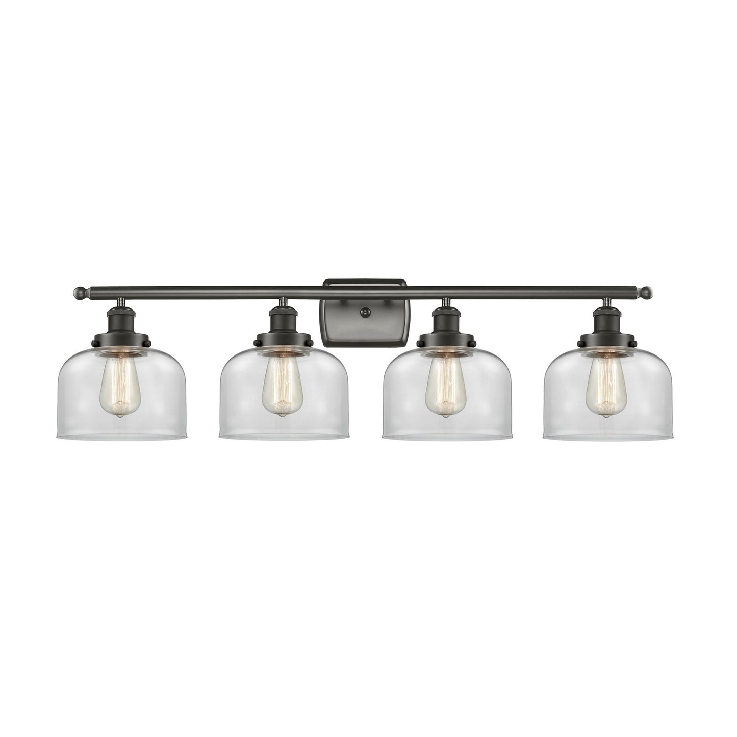 Innovations Bell 38in 4-Light Bath Vanity Light | Industrial Oil Rubbed Bronze Steel and Clear Glass | Bathroom Vanity | Model 916-4W-OB-G72-LED