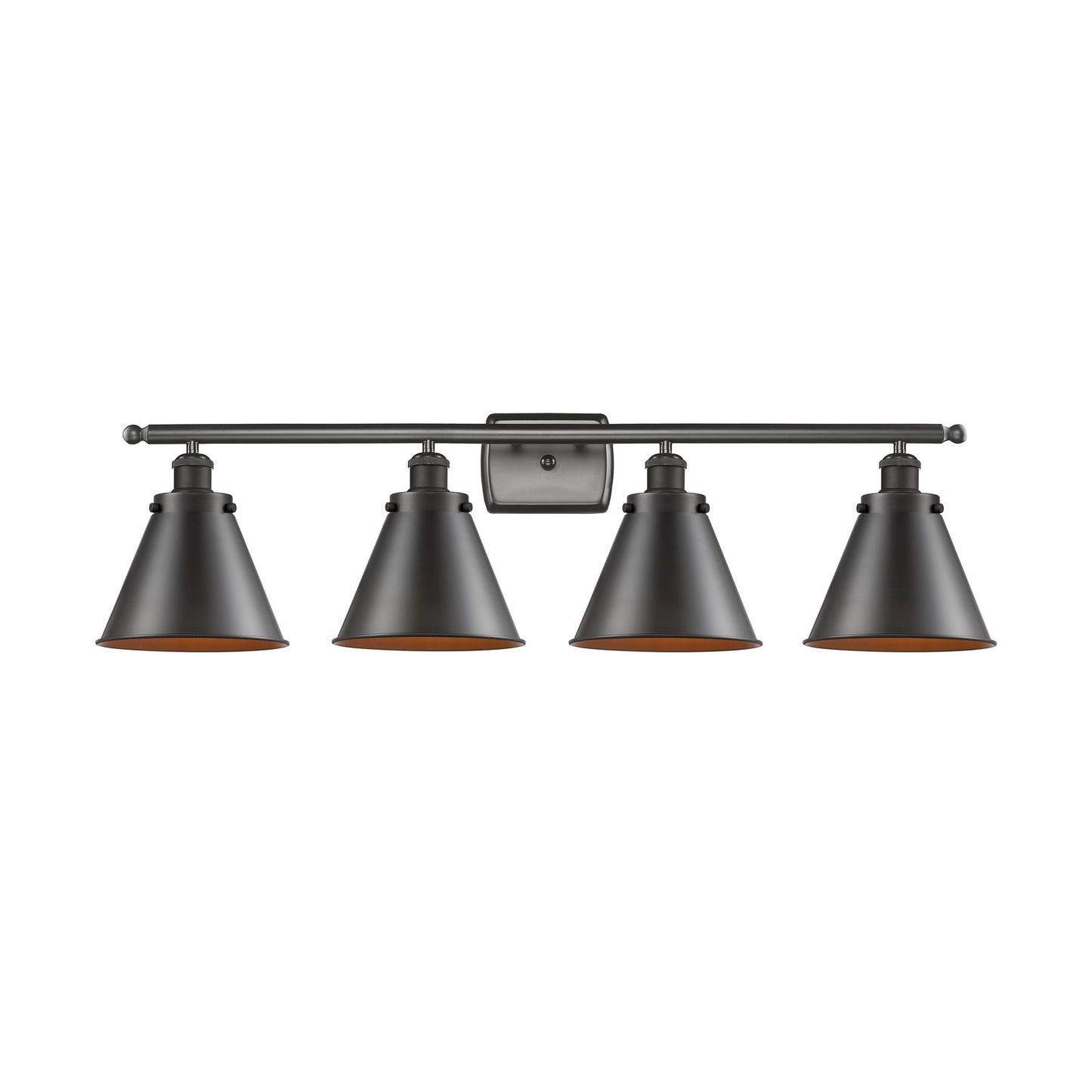 Innovations Appalachian 36in 4-Light Bath Vanity Light | Industrial Farmhouse Oil Rubbed Bronze Steel and Metal Cone Shades | Model 916-4W-OB-M13-LED