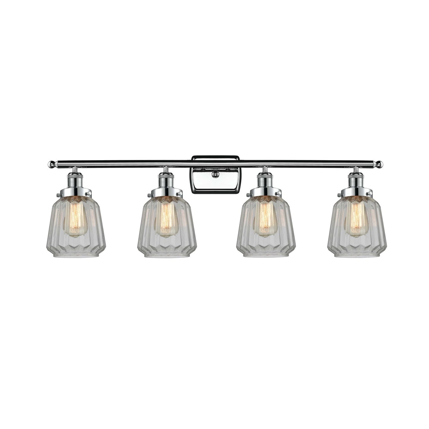 Innovations Chatham 37in 4-Light Bath Vanity Light | Modern Transitional Polished Chrome Steel and Clear Ribbed Glass Shades | Model 916-4W-PC-G142