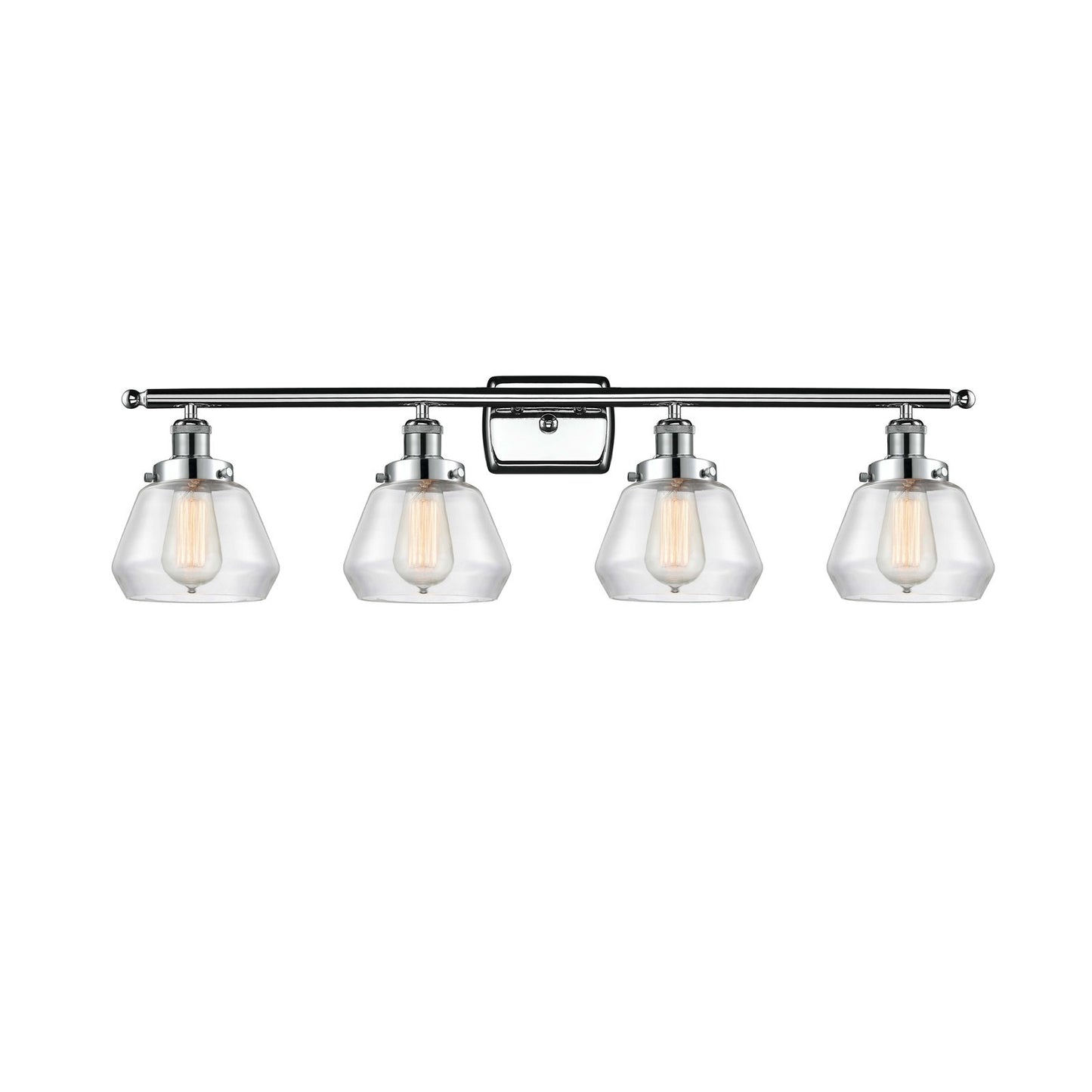 Innovations Fulton 37in 4-Light Bath Vanity Light | Modern Contempo Polished Chrome and Clear Glass Schoolhouse Shade | Bathroom | Model 916-4W-PC-G172