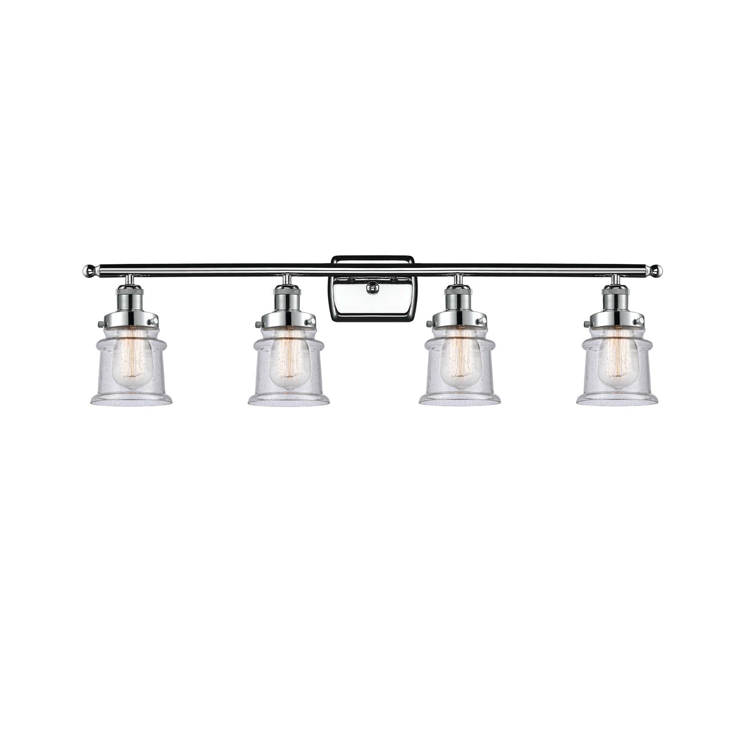Innovations Canton 35.25in 4-Light Bath Vanity Light | Modern Transitional Polished Chrome and Seedy Glass Schoolhouse Shade | Model 916-4W-PC-G184S