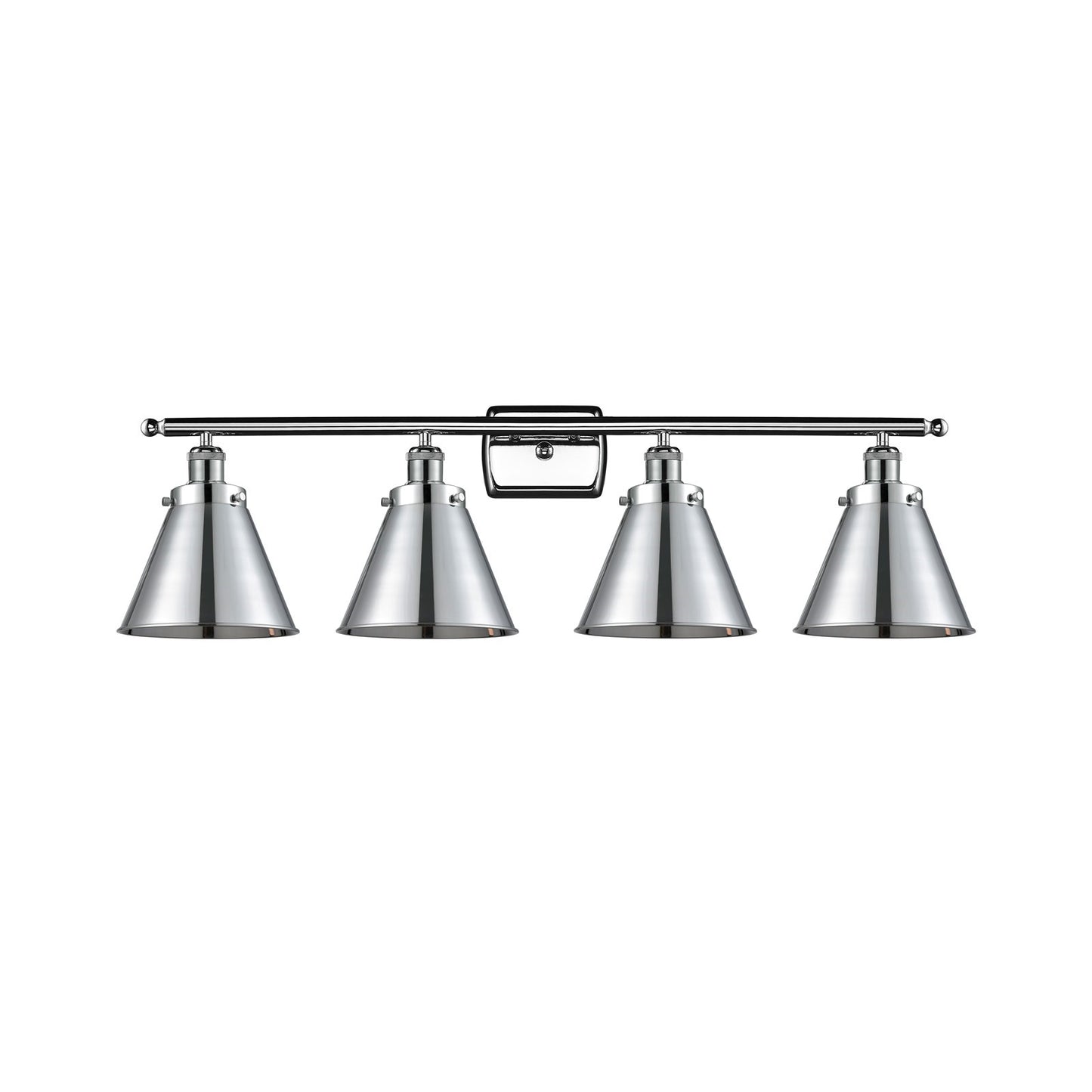 Innovations Appalachian 36in 4-Light Bath Vanity Light | Industrial Farmhouse Polished Chrome Steel and Metal Cone Shades | Model 916-4W-PC-M13-PC