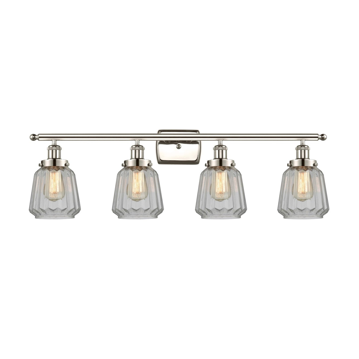 Innovations Chatham 37in 4-Light Bath Vanity Light | Modern Transitional Polished Nickel Steel and Clear Ribbed Glass Shades | Model 916-4W-PN-G142