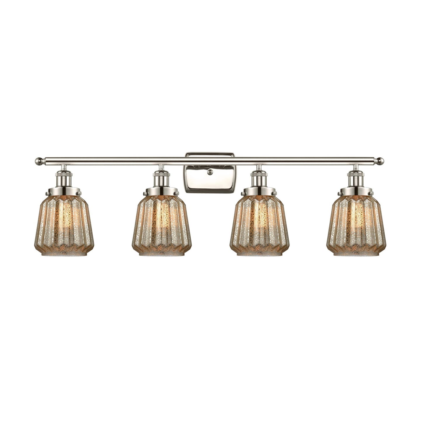 Innovations Chatham 37in 4-Light Bath Vanity Light | Modern Transitional Polished Nickel Steel and Mercury Ribbed Glass Shades | Model 916-4W-PN-G146