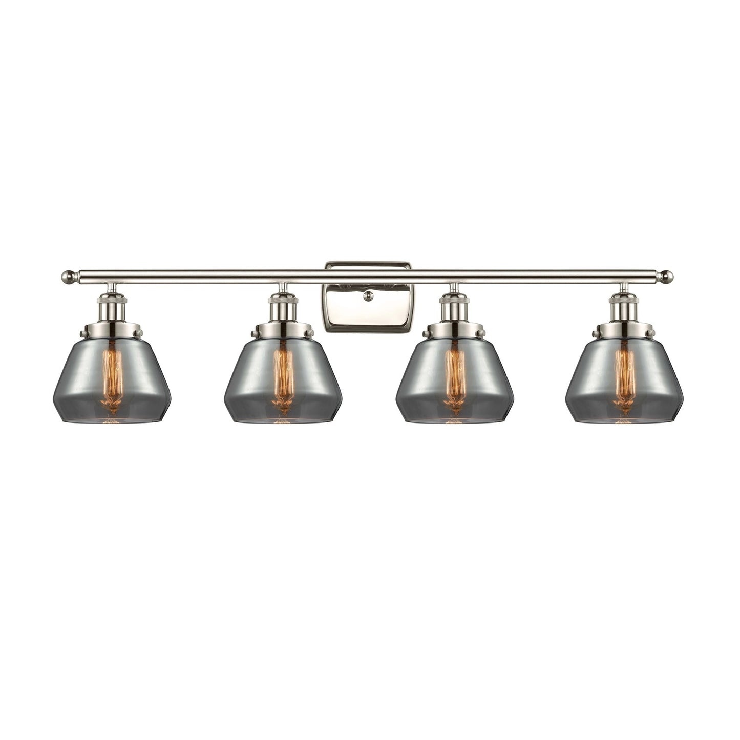 Innovations Fulton 37in 4-Light Bath Vanity Light | Modern Transitional Polished Nickel Steel and Light Smoked Glass | Bathroom | Model 916-4W-PN-G173