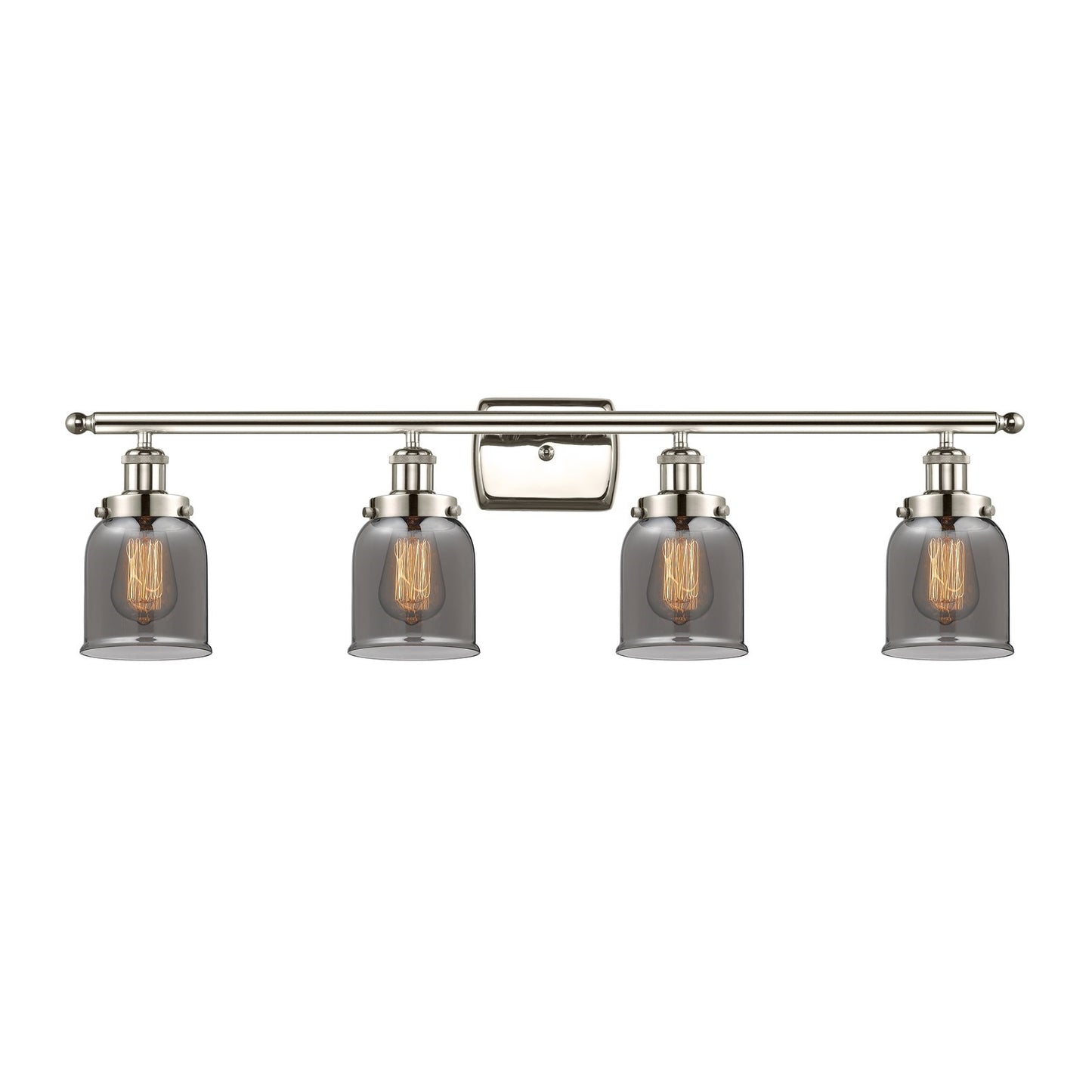 Innovations Bell 36in 4-Light Bath Vanity Light | Industrial Polished Nickel Steel and Light Smoke Glass | Bathroom Vanity | Model 916-4W-PN-G53-LED