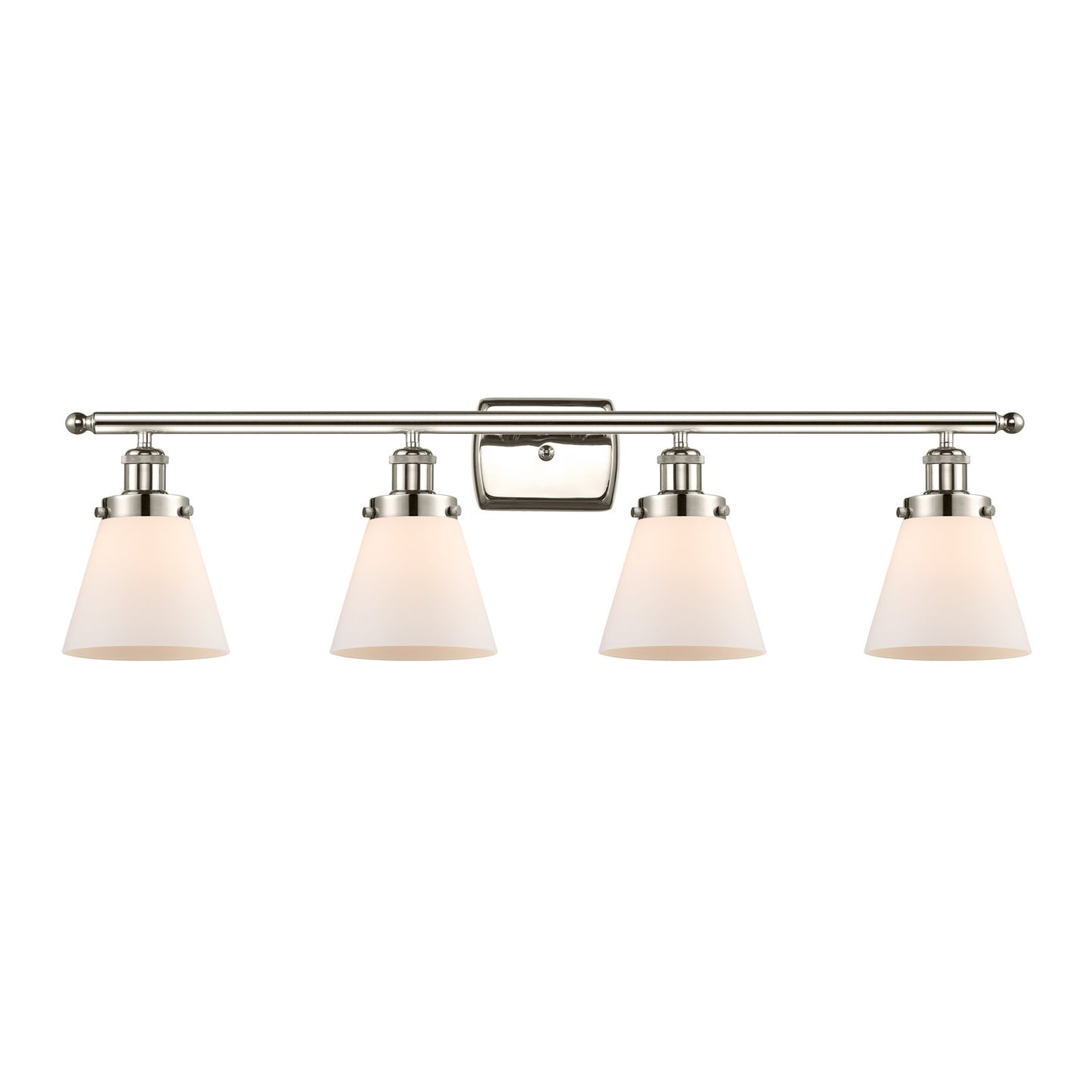 Innovations Cone 36in 4-Light Bath Vanity Light | Industrial Polished Nickel and Matte White Frosted Glass | Bathroom Vanity | 8in | Model 916-4W-PN-G61