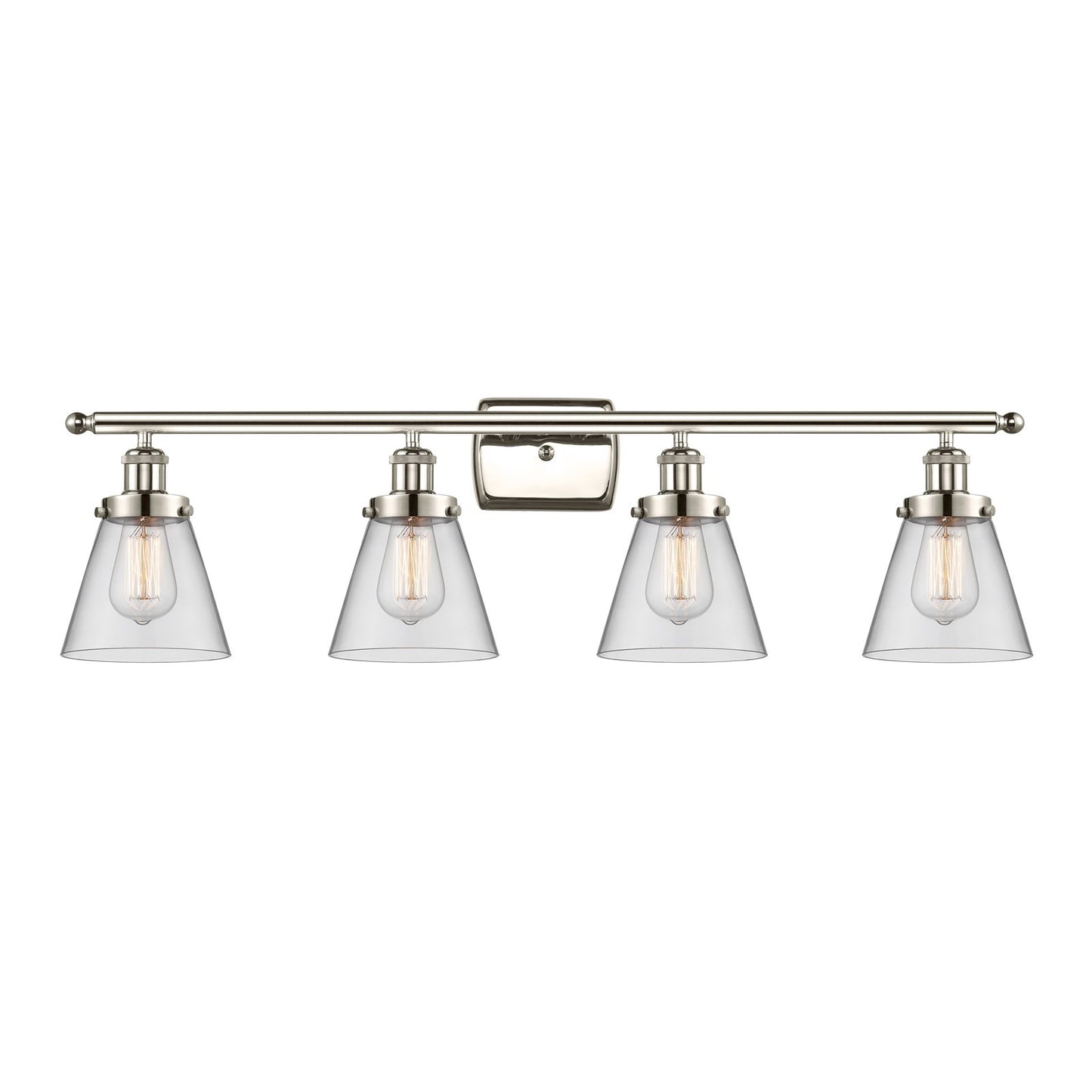 Innovations Cone 36in 4-Light Bath Vanity Light | Industrial Polished Nickel Steel and Clear Glass | Bathroom Vanity | Model 916-4W-PN-G62-LED