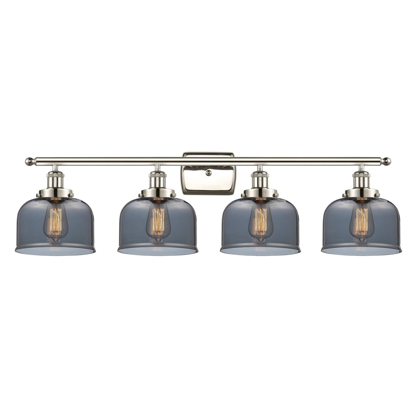 Innovations Bell 38in 4-Light Bath Vanity Light | Industrial Polished Nickel and Light Smoke Glass | Bathroom Vanity | Model 916-4W-PN-G73-LED