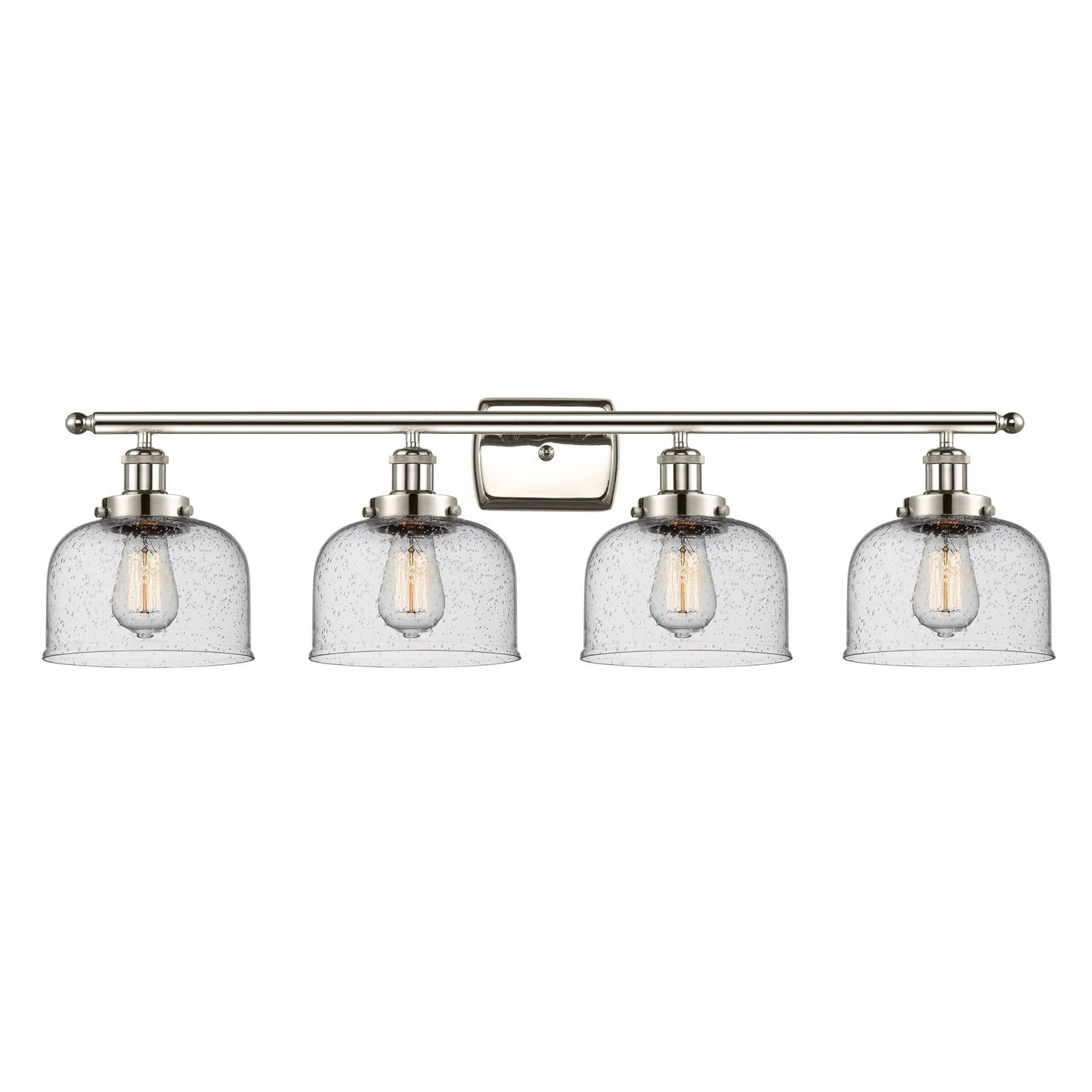 Innovations Bell 38in 4-Light Bath Vanity Light | Industrial Polished Nickel and Seedy Glass | Bathroom Vanity | 38 x 11 x 10 in | Model 916-4W-PN-G74-LED