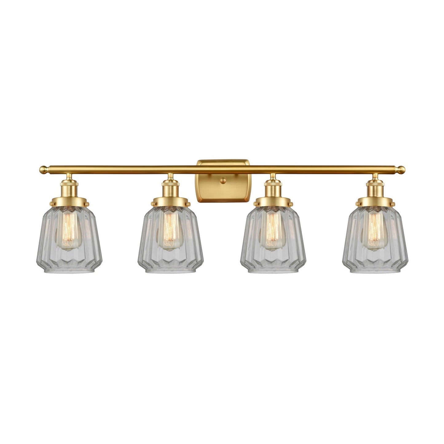 Innovations Chatham 37in 4-Light Bath Vanity Light | Modern Satin Gold and Clear Ribbed Glass | Bathroom Vanity | 37 x 12 in | Model 916-4W-SG-G142