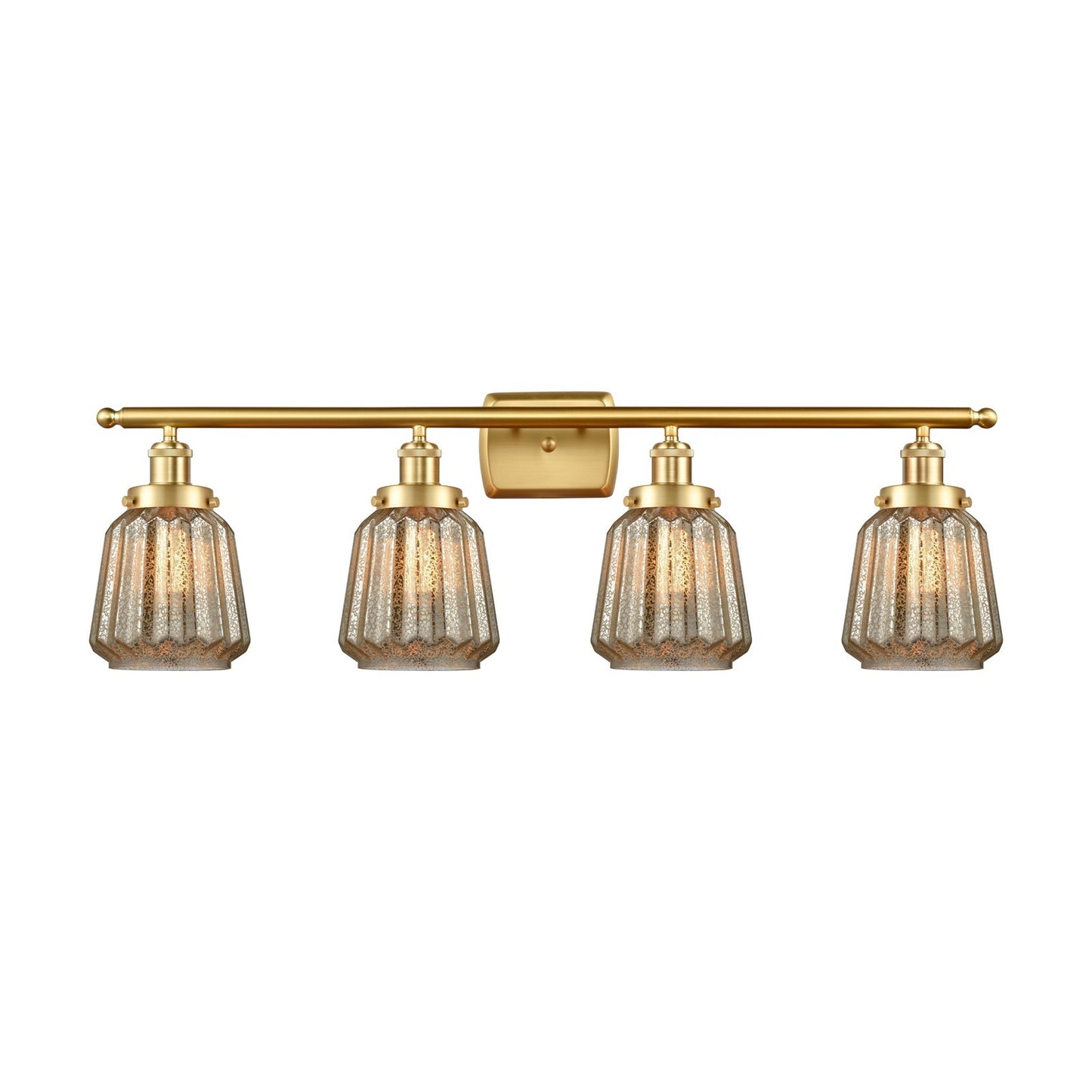 Innovations Chatham 37in 4-Light Bath Vanity Light | Modern Contempo Satin Gold Steel and Mercury Ribbed Glass | Bathroom Vanity | Model 916-4W-SG-G146