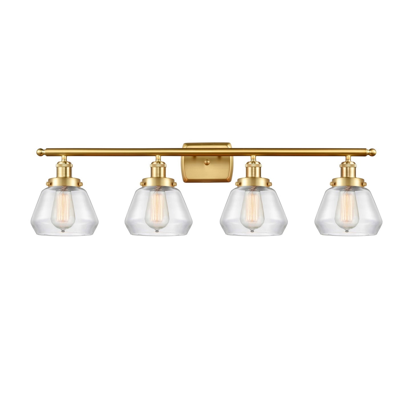 Innovations Fulton 37in 4-Light Bath Vanity Light | Modern Contempo Satin Gold Steel and Clear Glass | Bathroom Vanity | 37 x 9.5 in | Model 916-4W-SG-G172