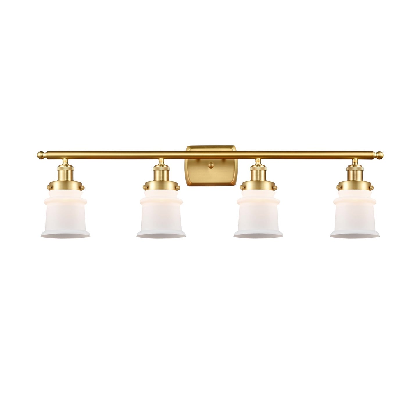 Innovations Canton 35.25in 4-Light Bath Vanity Light | Modern Transitional Satin Gold Steel and Matte White Frosted Glass | Model 916-4W-SG-G181S