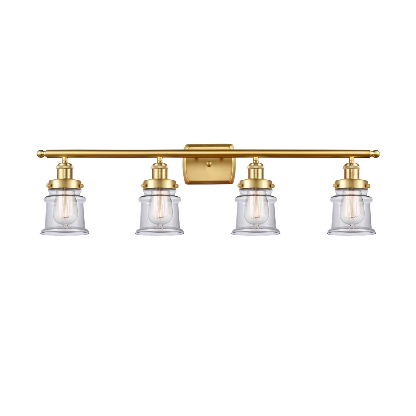 Innovations Canton 35.25in 4-Light Bath Vanity Light | Modern Transitional Satin Gold Steel and Clear Glass | Bathroom Vanity | Model 916-4W-SG-G182S