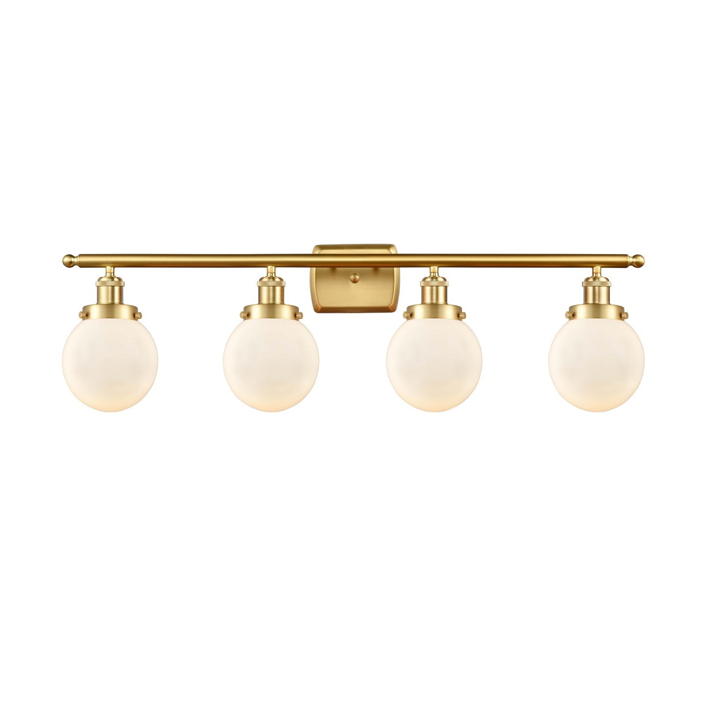 Innovations Beacon 36in 4-Light Bath Vanity Light | Modern Contempo Satin Gold Steel and Matte White Glass | Bathroom Vanity | Model 916-4W-SG-G201-6