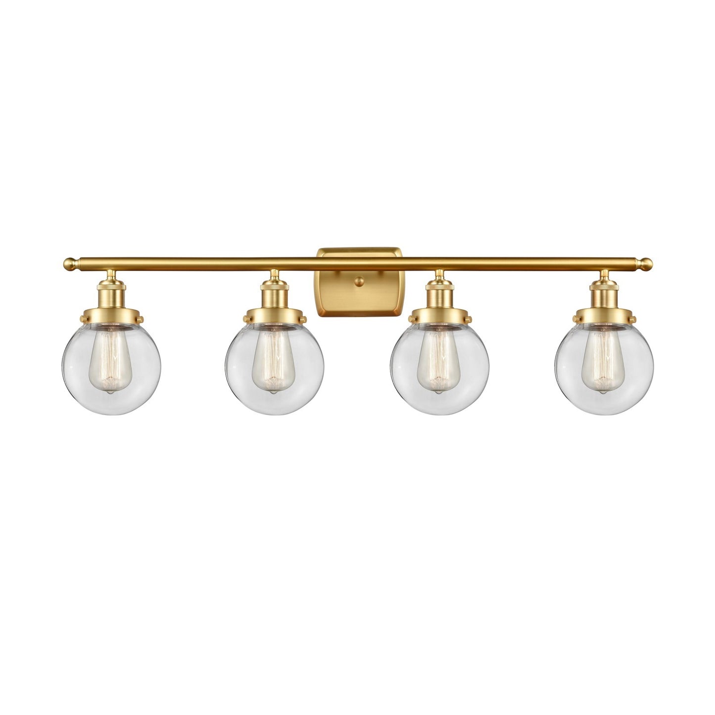 Innovations Beacon 36in 4-Light Bath Vanity Light | Modern Transitional Satin Gold Steel and Clear Glass | Bathroom Vanity & | Model 916-4W-SG-G202-6