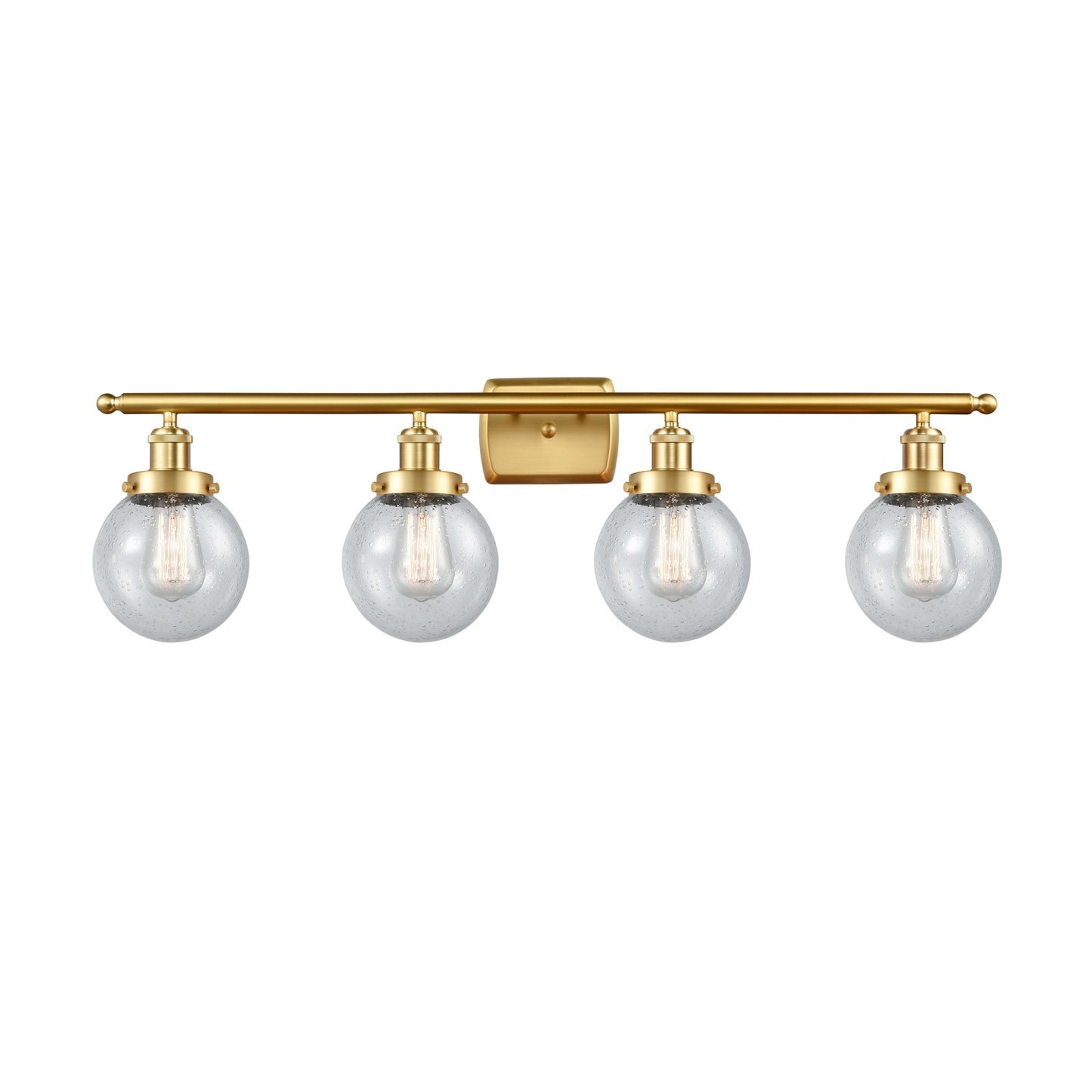 Innovations Beacon 36in 4-Light Bath Vanity Light | Modern Transitional Satin Gold Steel and Seedy Glass | Bathroom Vanity & | Model 916-4W-SG-G204-6