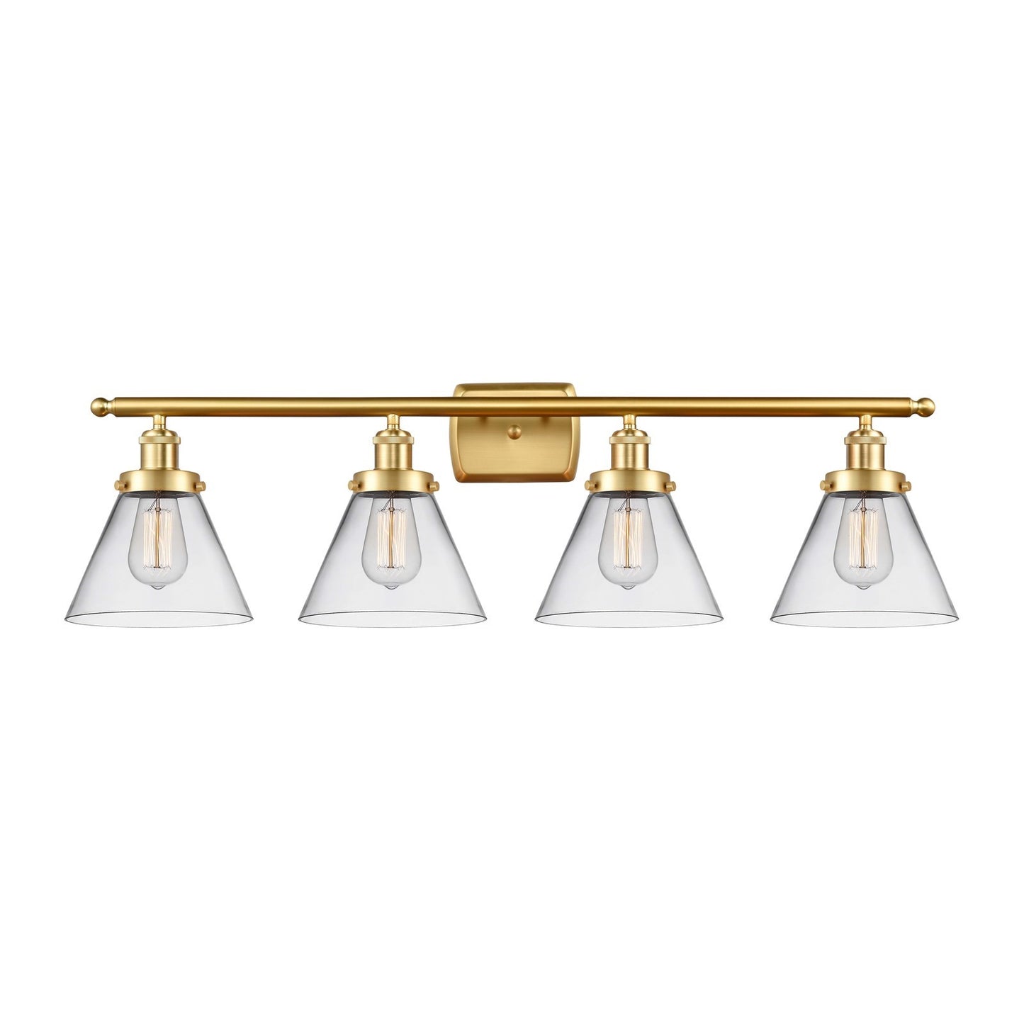 Innovations Cone 38in 4-Light Bath Vanity Light | Industrial Transitional Satin Gold Steel and Clear Glass | Bathroom Vanity & | Model 916-4W-SG-G42