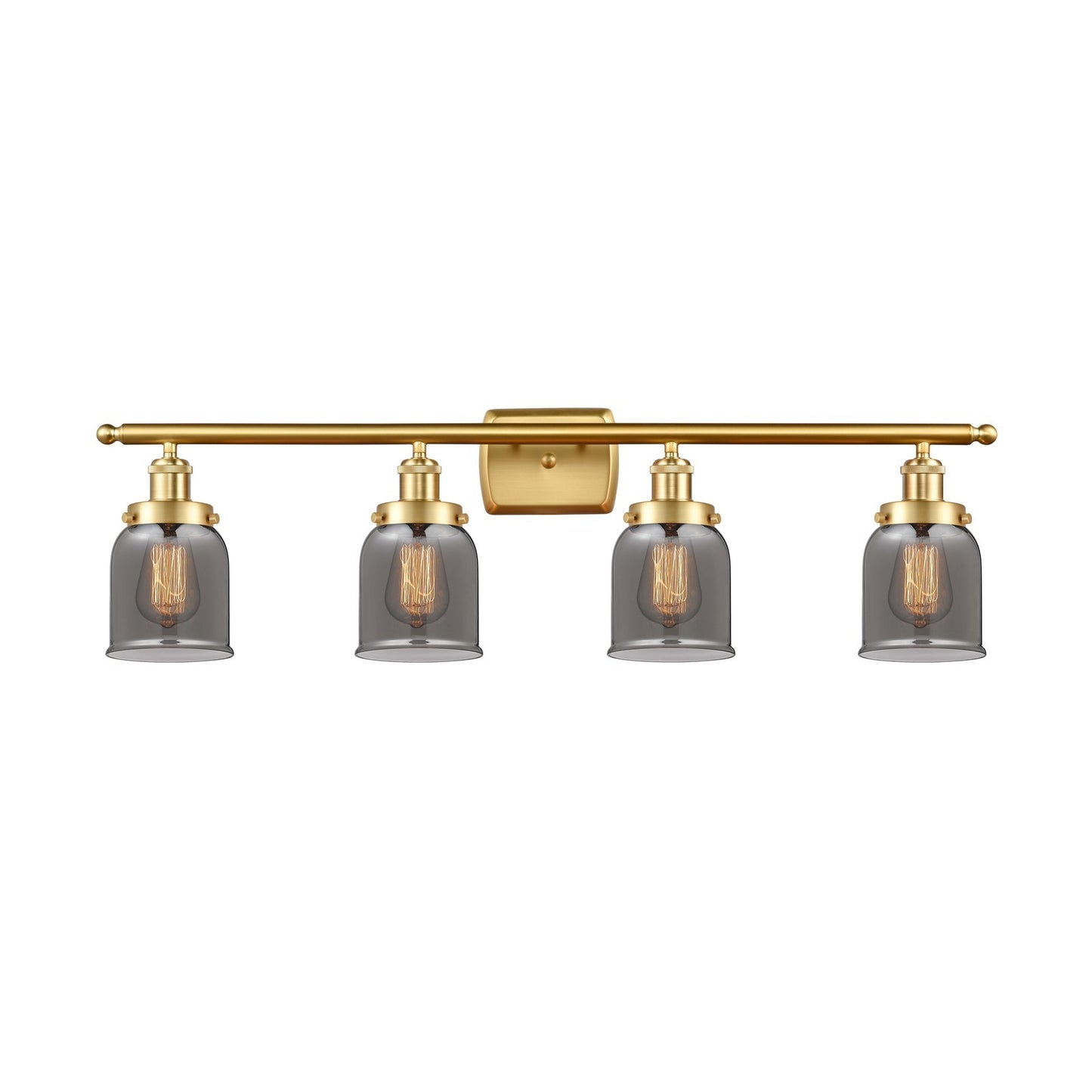 Innovations Bell 36in 4-Light Bath Vanity Light | Industrial Satin Gold Steel and Light Smoke Glass | Bathroom Vanity | Model 916-4W-SG-G53