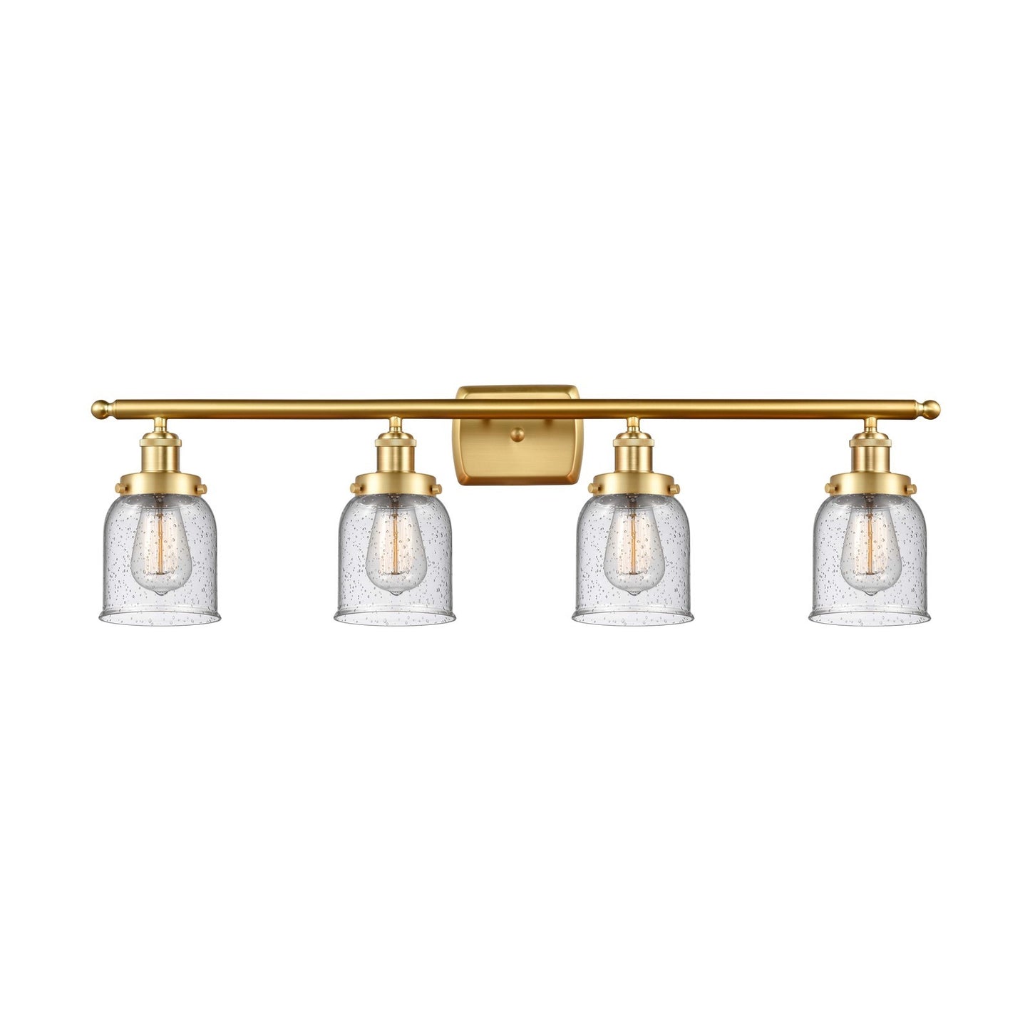 Innovations Bell 36in 4-Light Bath Vanity Light | Industrial Satin Gold Steel and Seedy Glass | Bathroom Vanity | 36 x 12 x 6.5 in | Model 916-4W-SG-G54
