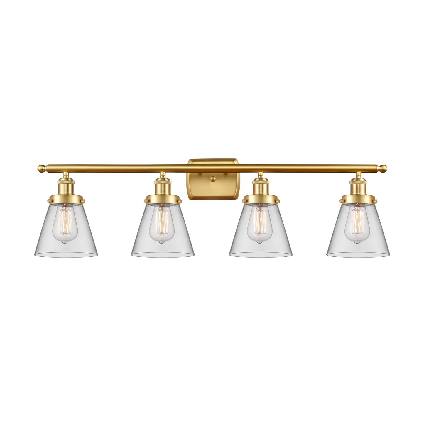 Innovations Cone 36in 4-Light Bath Vanity | Industrial Satin Gold Steel and Clear Glass | Bathroom Vanity & Powder Room | Model 916-4W-SG-G62