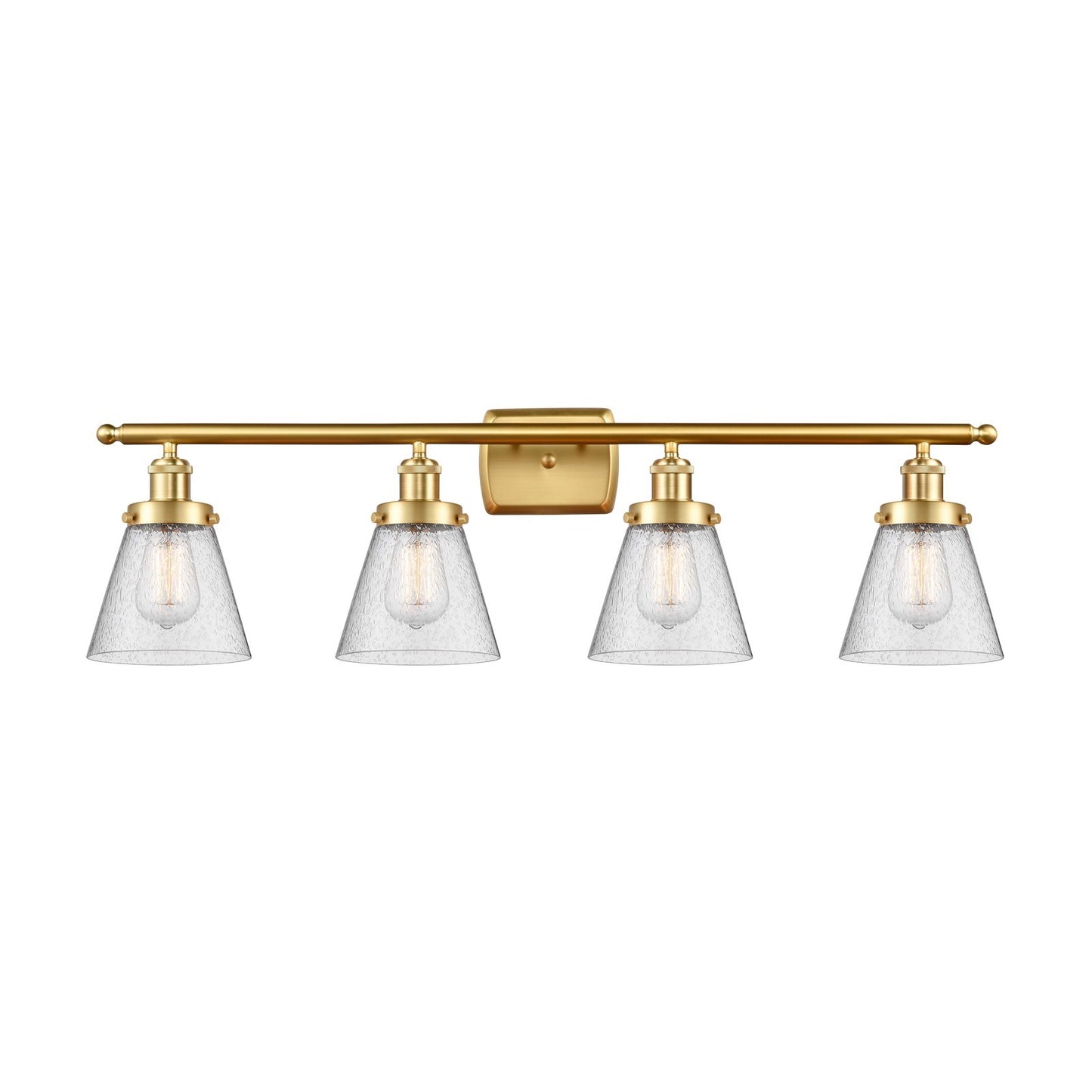Innovations Cone 36in 4-Light Bath Vanity | Industrial Satin Gold Steel and Seedy Glass | Bathroom Vanity & Powder Room | Model 916-4W-SG-G64