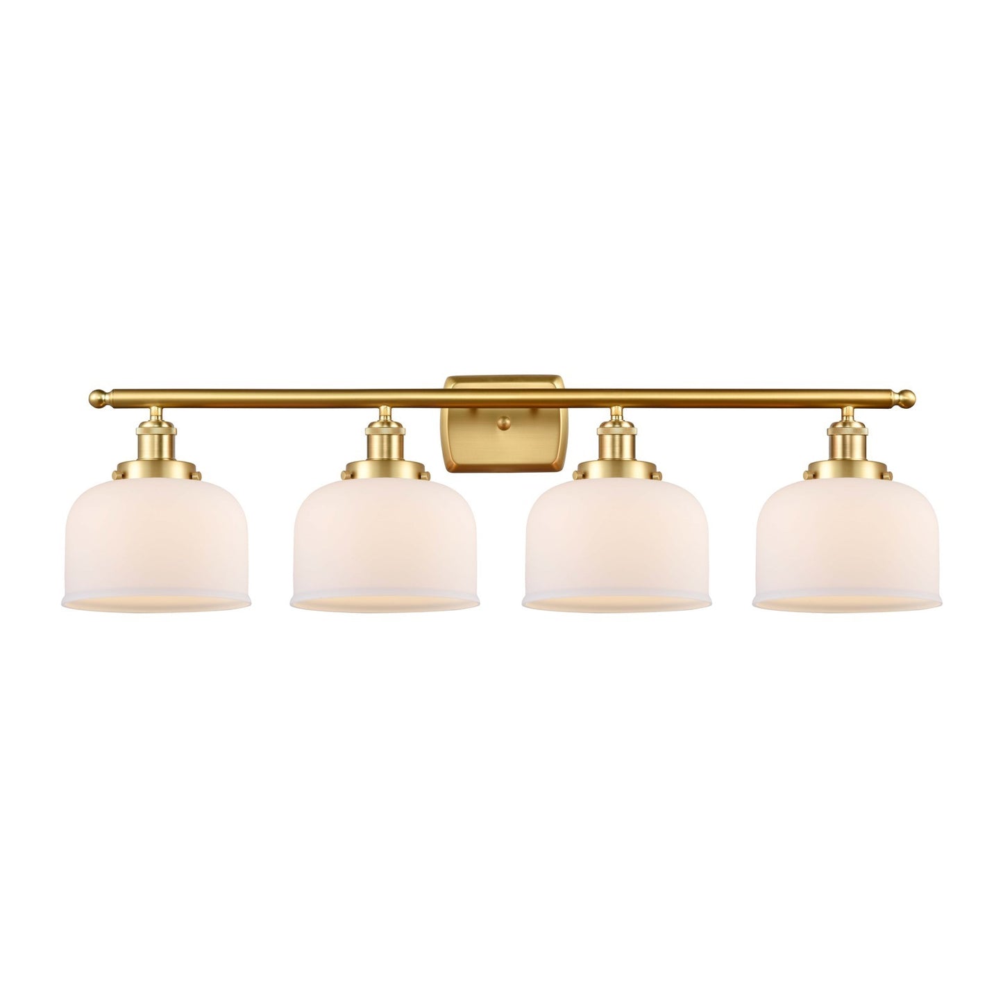 Innovations Bell 38in 4-Light Bath Vanity | Industrial Satin Gold Steel and Matte White Frosted Glass | Bathroom Vanity & Powder | Model 916-4W-SG-G71