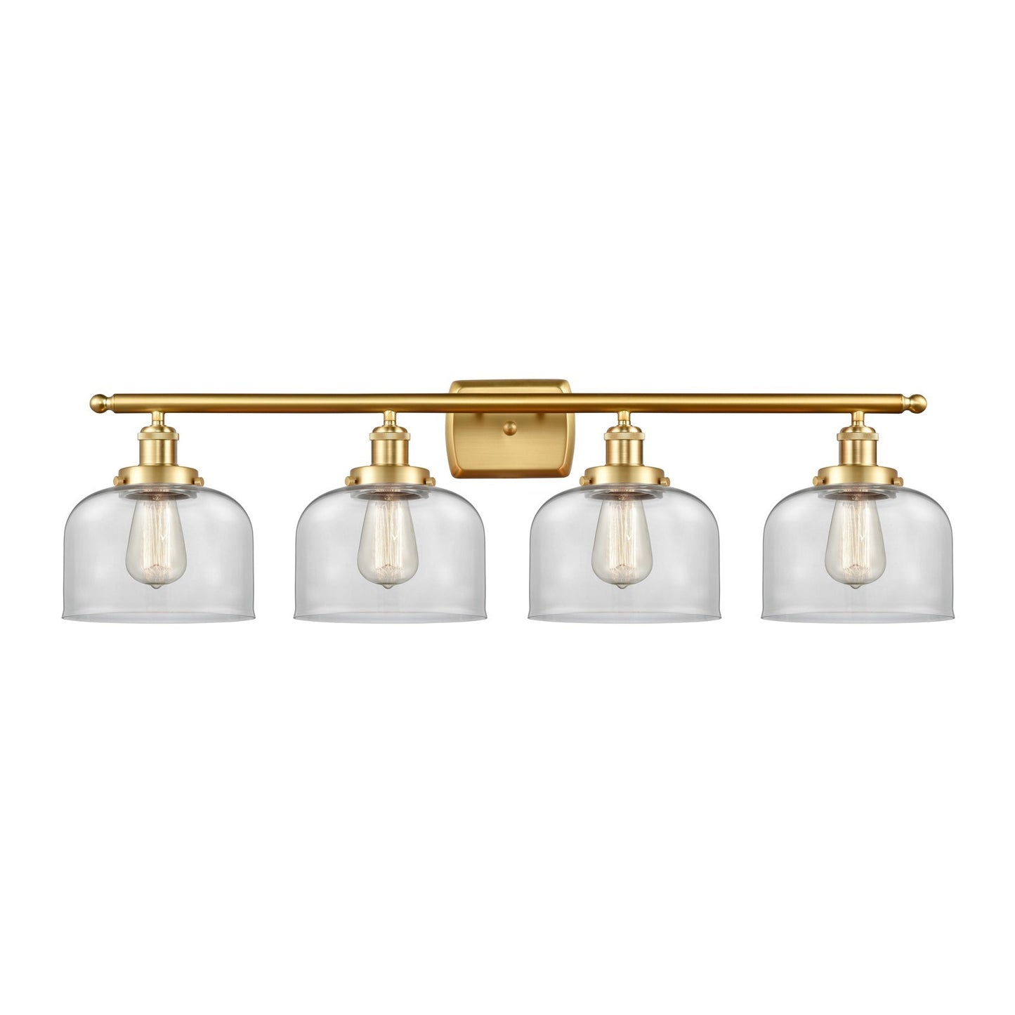 Innovations Bell 38in 4-Light Bath Vanity Light | Industrial Satin Gold Steel and Clear Glass | Bathroom Vanity | 38 x 11 in | Model 916-4W-SG-G72